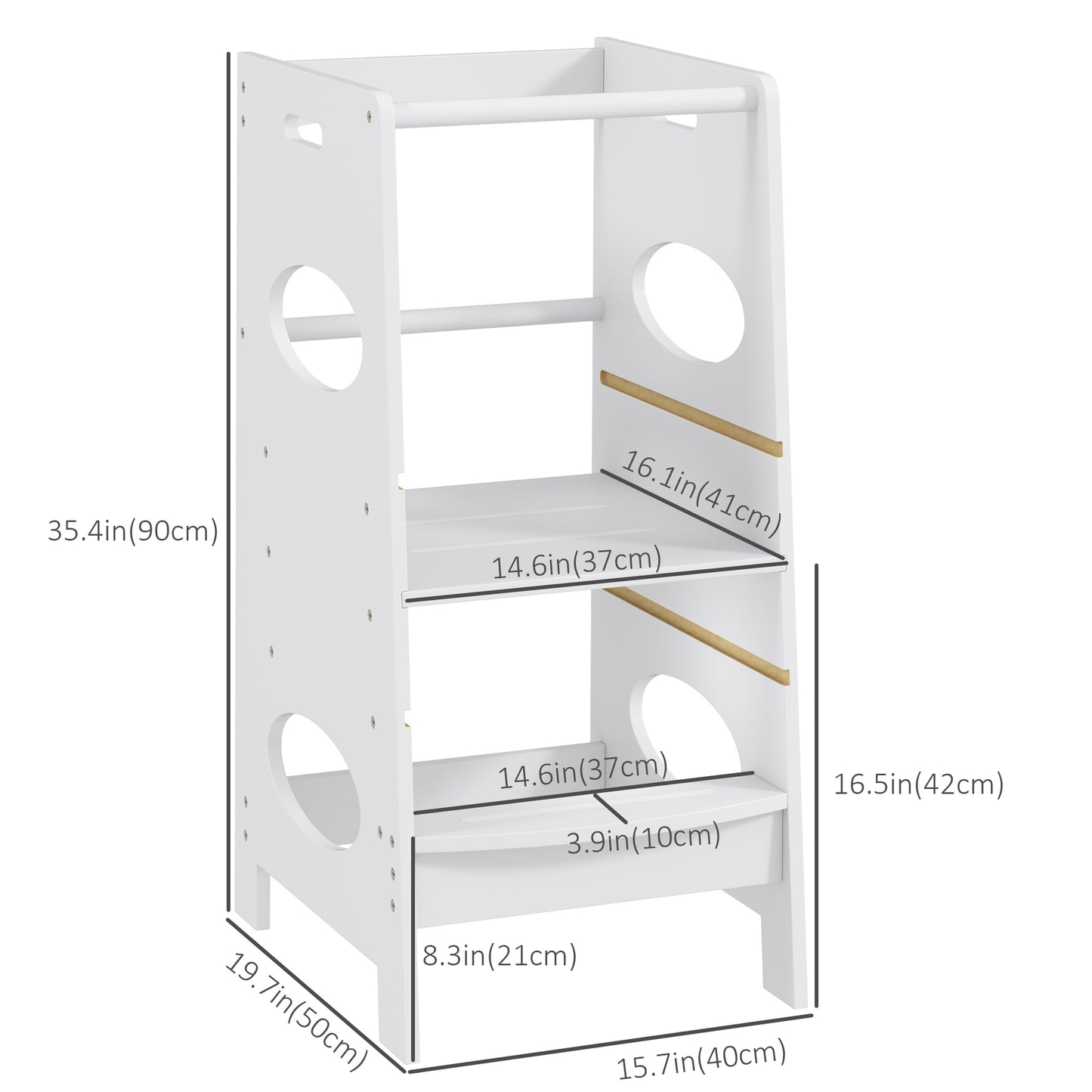 Adjustable Toddler Kitchen Step Stool with Safety Rail in Grey - Perfect for Little Helpers