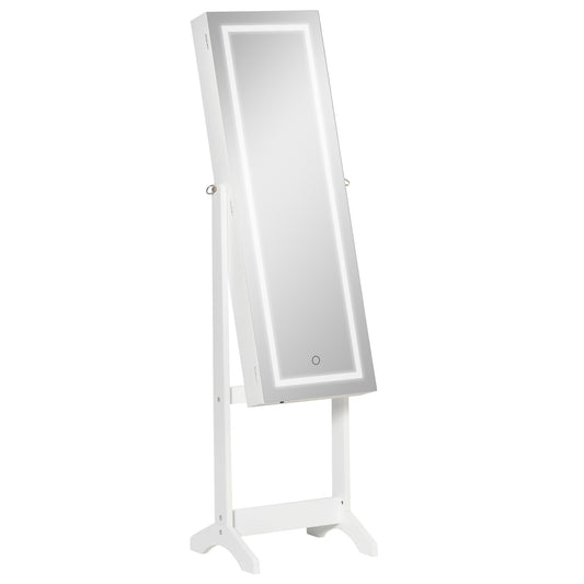 Lockable Jewelry Cabinet: With LED Light, Full-Length Mirror for Bedroom, Dressing Room, White Kids Crystal