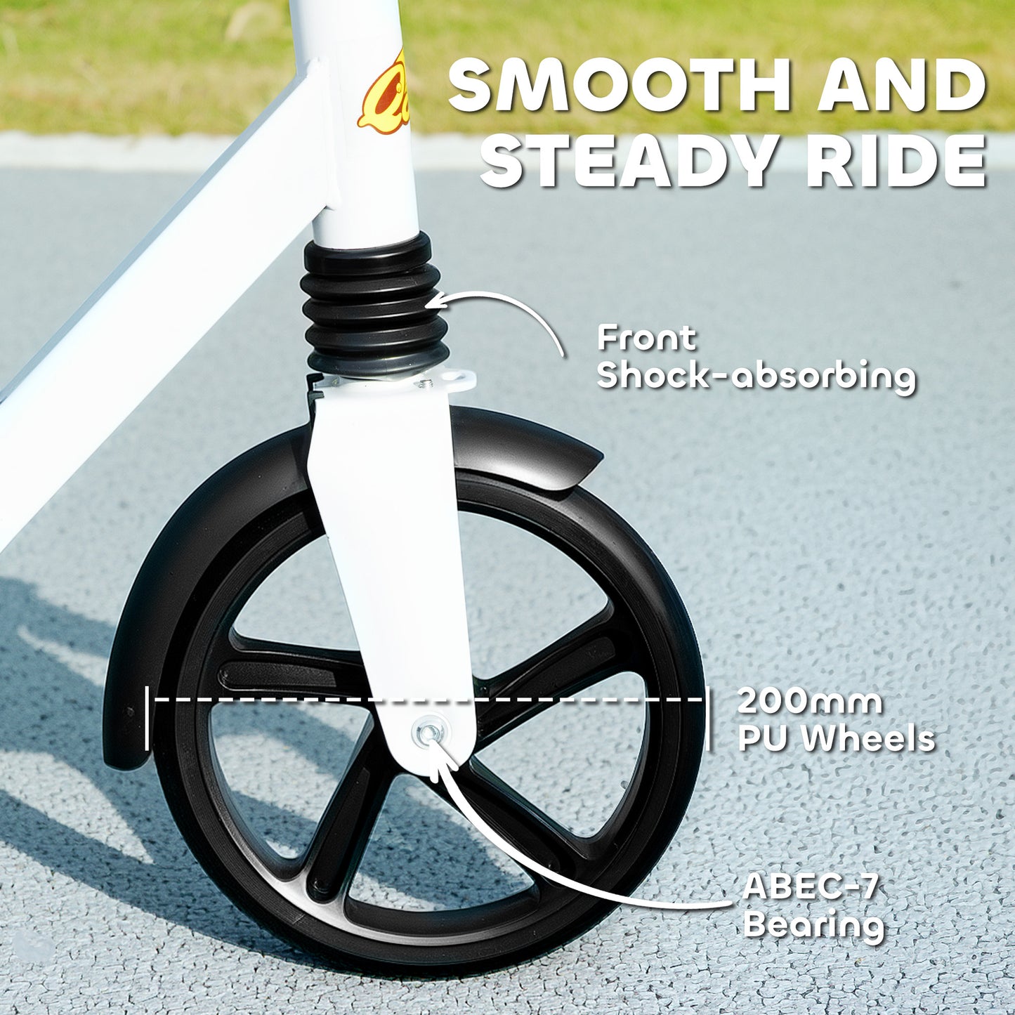 Kick Scooter for Kids Ages 6-12 with Adjustable Height, Rear-Fender Brake, 200mm Big Wheel, Foldable Design, White Kids Crystal