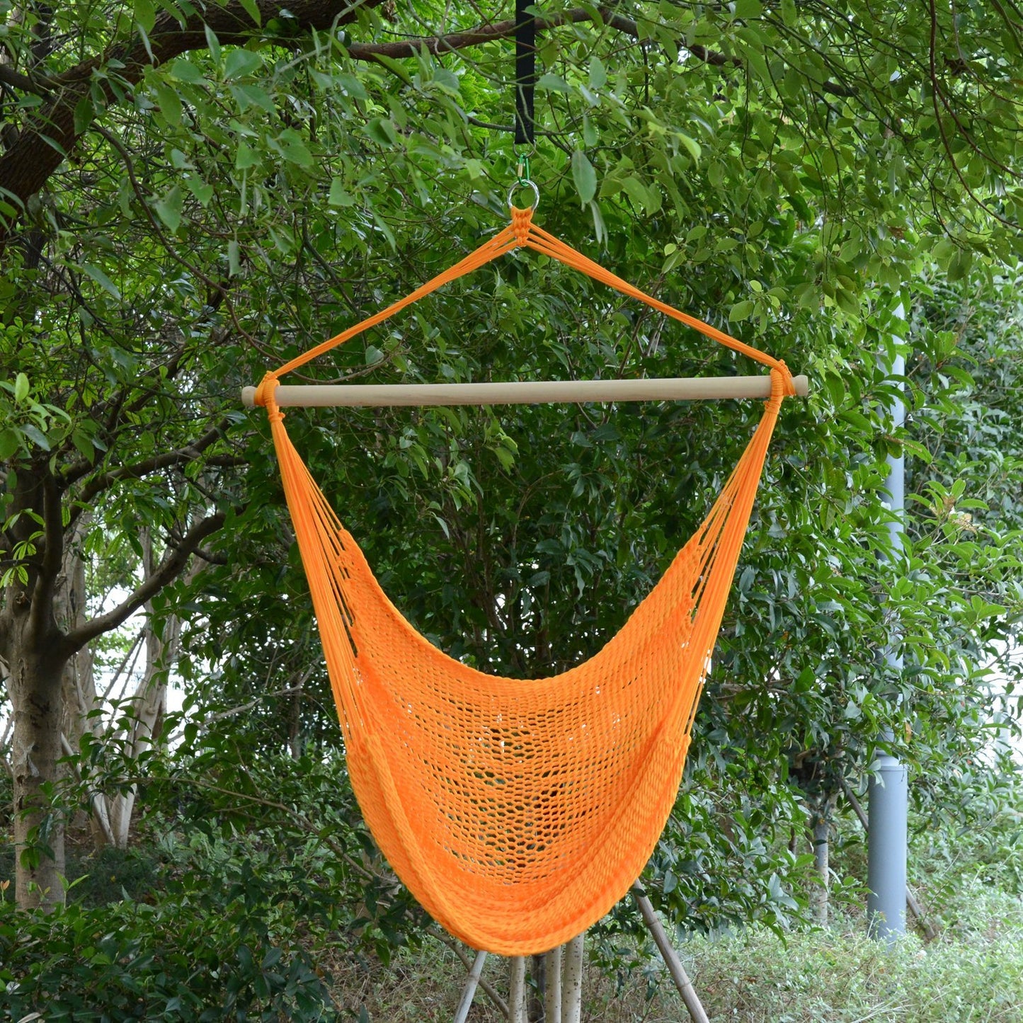 Portable Rope Hammock Chair Woven Hanging Swing Seat Outdoor Garden Yard Camping Orange Nylon Kids Crystal