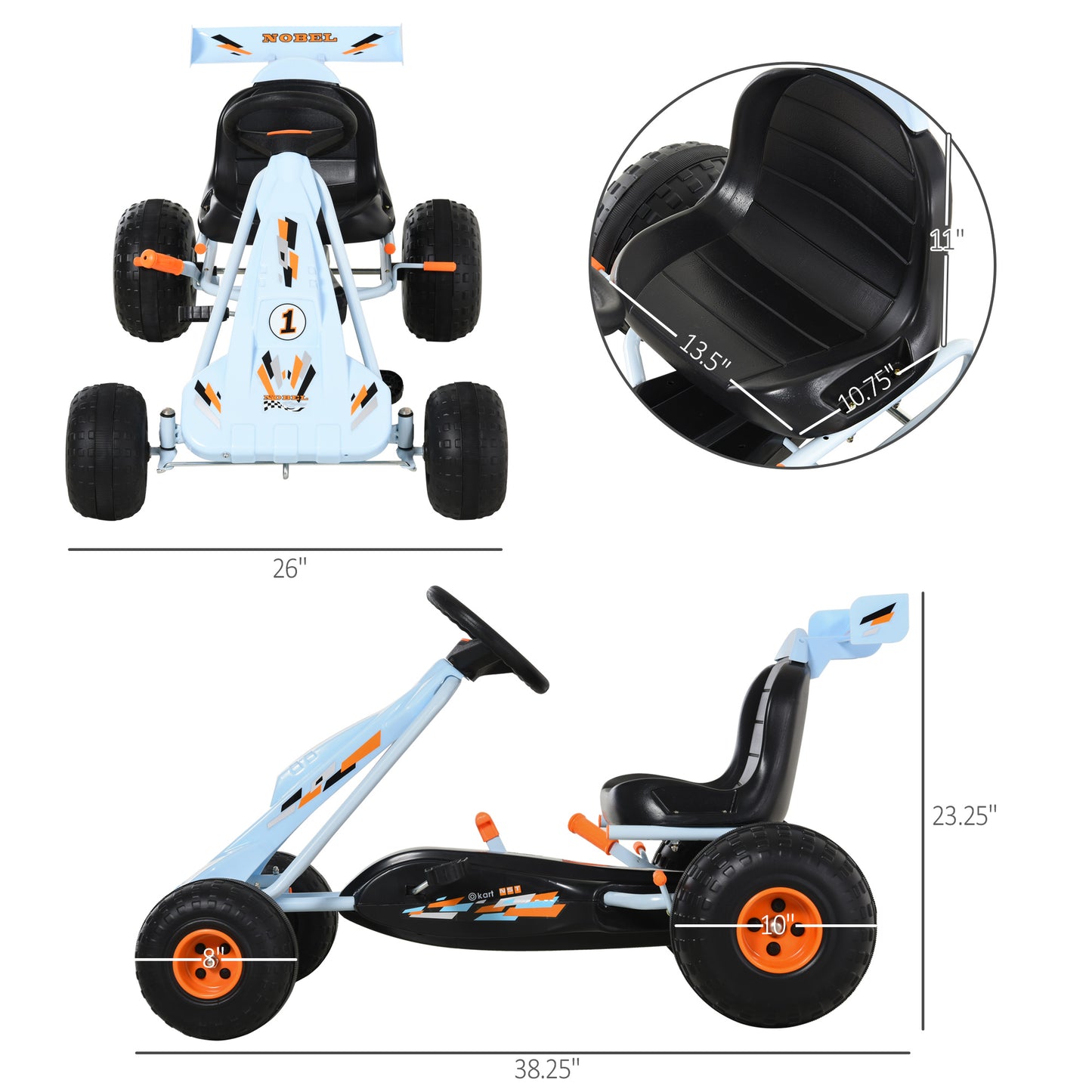 Pedal Powered Go Kart for Kids 4 Wheel Ride on Car Adjustable Seat Handbrake Cute Style Kids Crystal