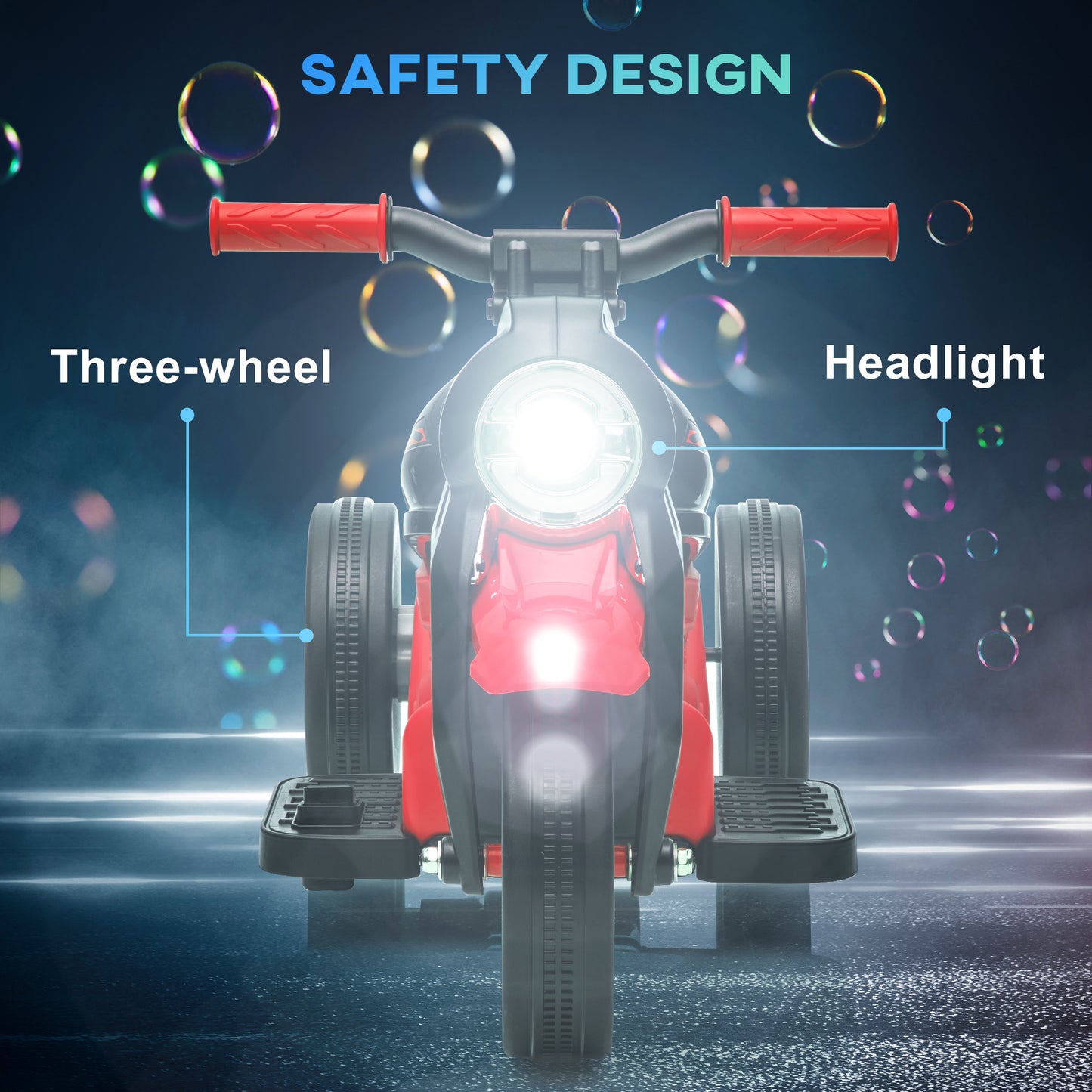 Electric Motorcycle for Kids, 6V Ride on Bubble Car with LED Headlight, Music, Pedal, for 2-5 Years Black Kids Crystal