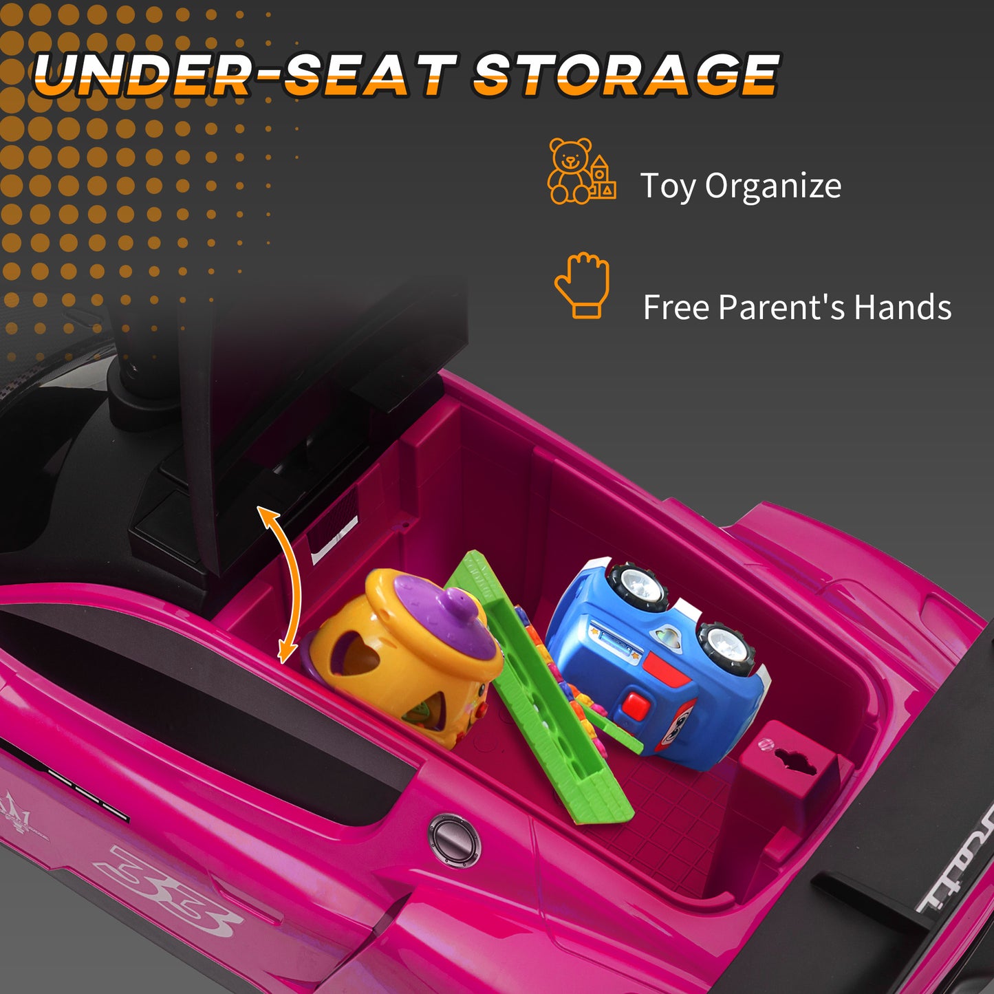 Licensed Maserati GT2 Baby Sliding Car with Storage, Music, Horn, Foot to Floor Toddler Car for 18-60 Months, Pink Kids Crystal