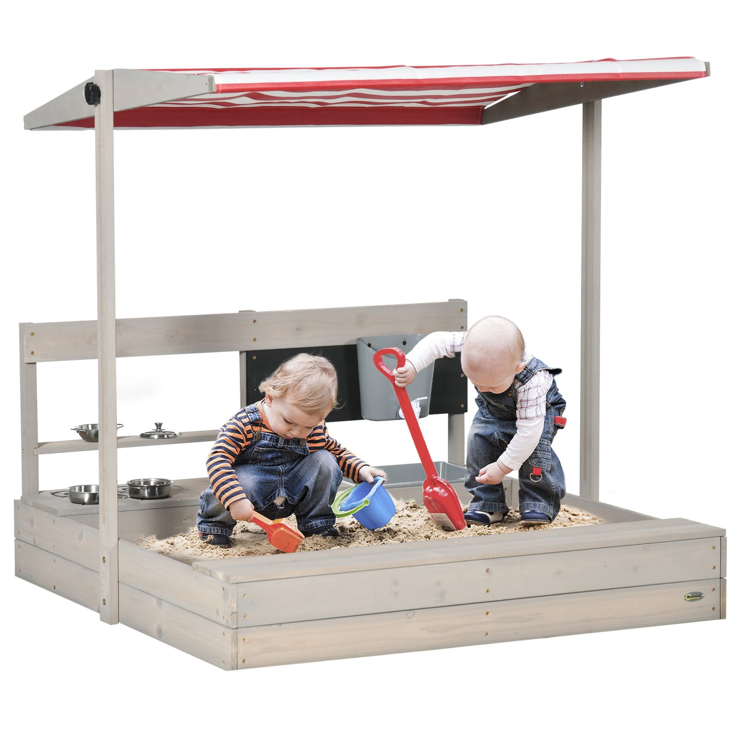 Kids Sandbox with Canopy Wooden Sandpit Adjustable Cover Kitchen Toys Seats Storage for Ages 3-7 45x43 inch Kids Crystal