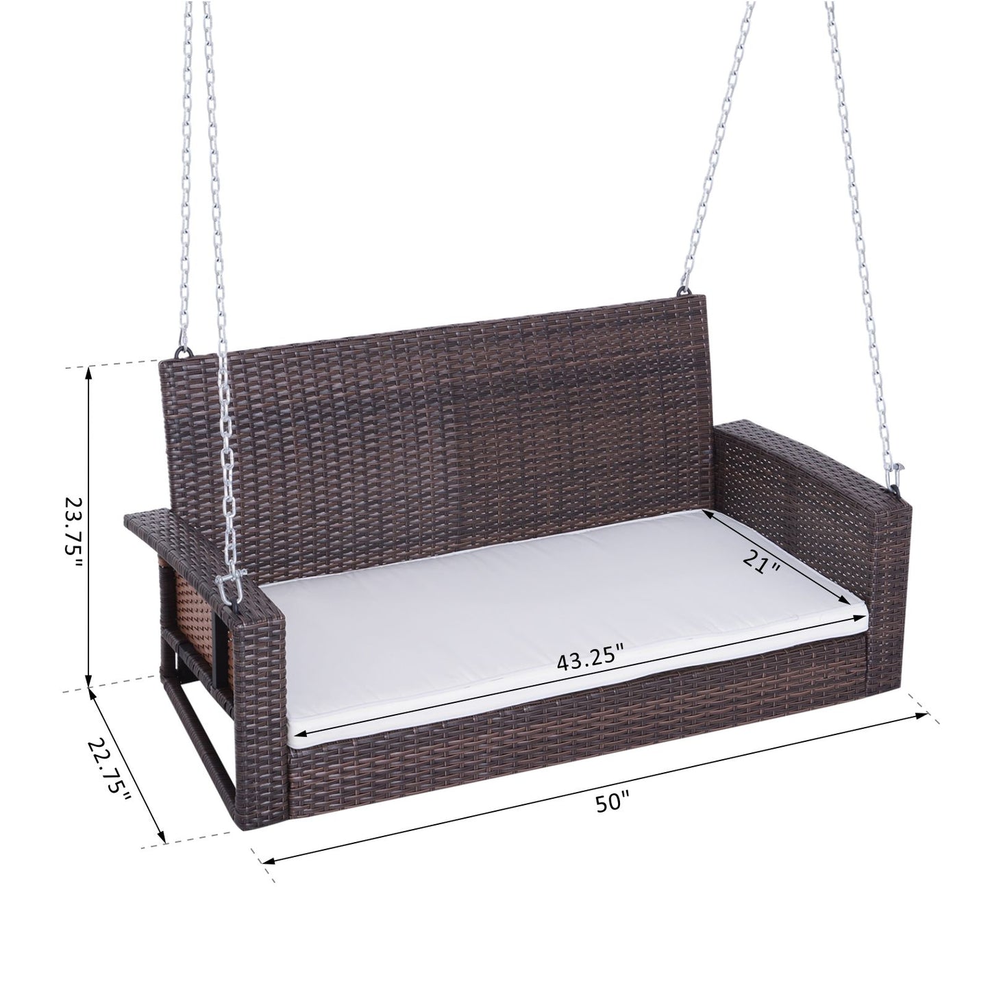 Wicker Porch Swing Chair 2-Person Garden Hanging Bench Cushion Outdoor Rattan Double Hammock Sun Lounge White Kids Crystal