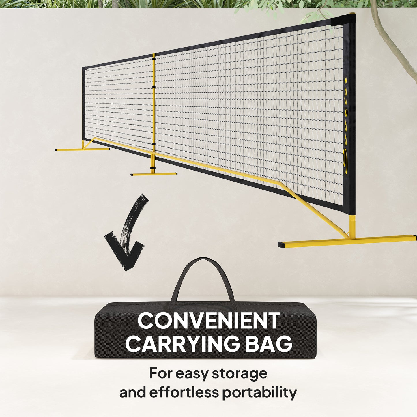 Portable Pickleball Net Set with 22FT Regulation Size Net, Carrying Bag for Indoor Outdoor Driveway, Yellow Kids Crystal
