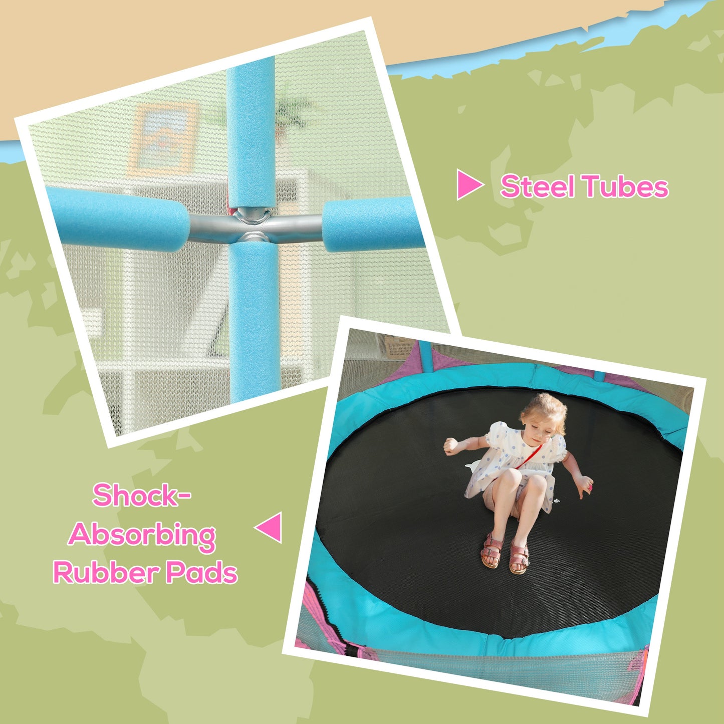 Trampoline for Kids, 4.6FT Mini Toddler Trampoline Indoor Outdoor with Handlebar, Safety Enclosure Net, Pink Kids Crystal