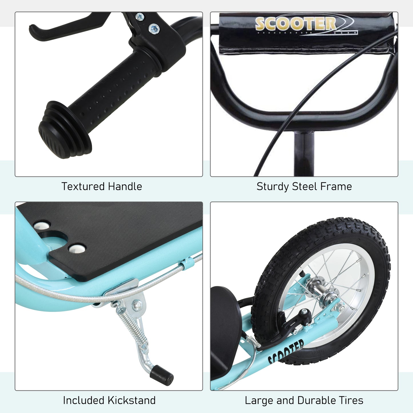 Big Wheel Scooter for Teens Youth Adjustable Handlebar with Dual Brakes Inflatable Wheels Kids Crystal