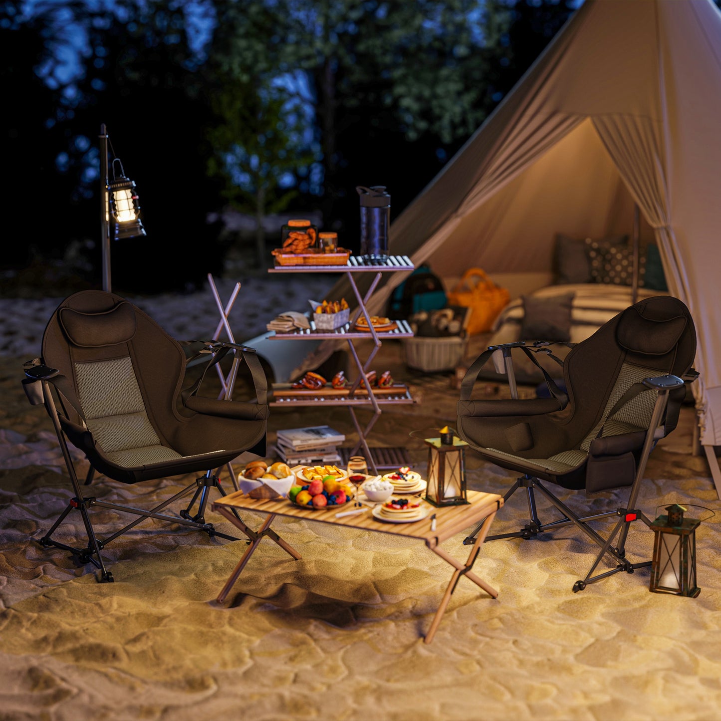 Hammock Camping Chair Set of 2, Adjustable Back Folding Swinging Hammock Chair with Cup Holder and Padded Seat Kids Crystal