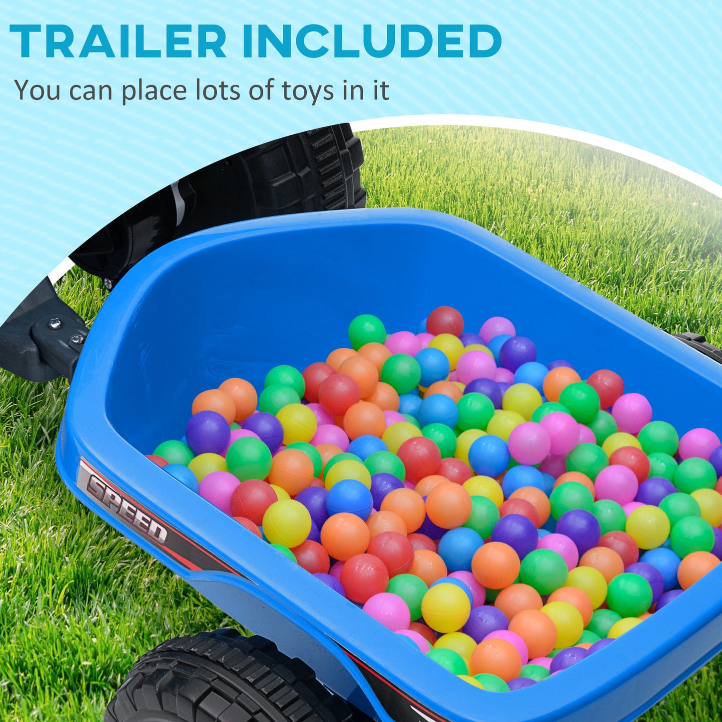 6V Kids ATV Quad Battery Powered Electric Vehicle Back Trailer Wear-resistant Wheels Boys Girls Blue Toy Kids Crystal
