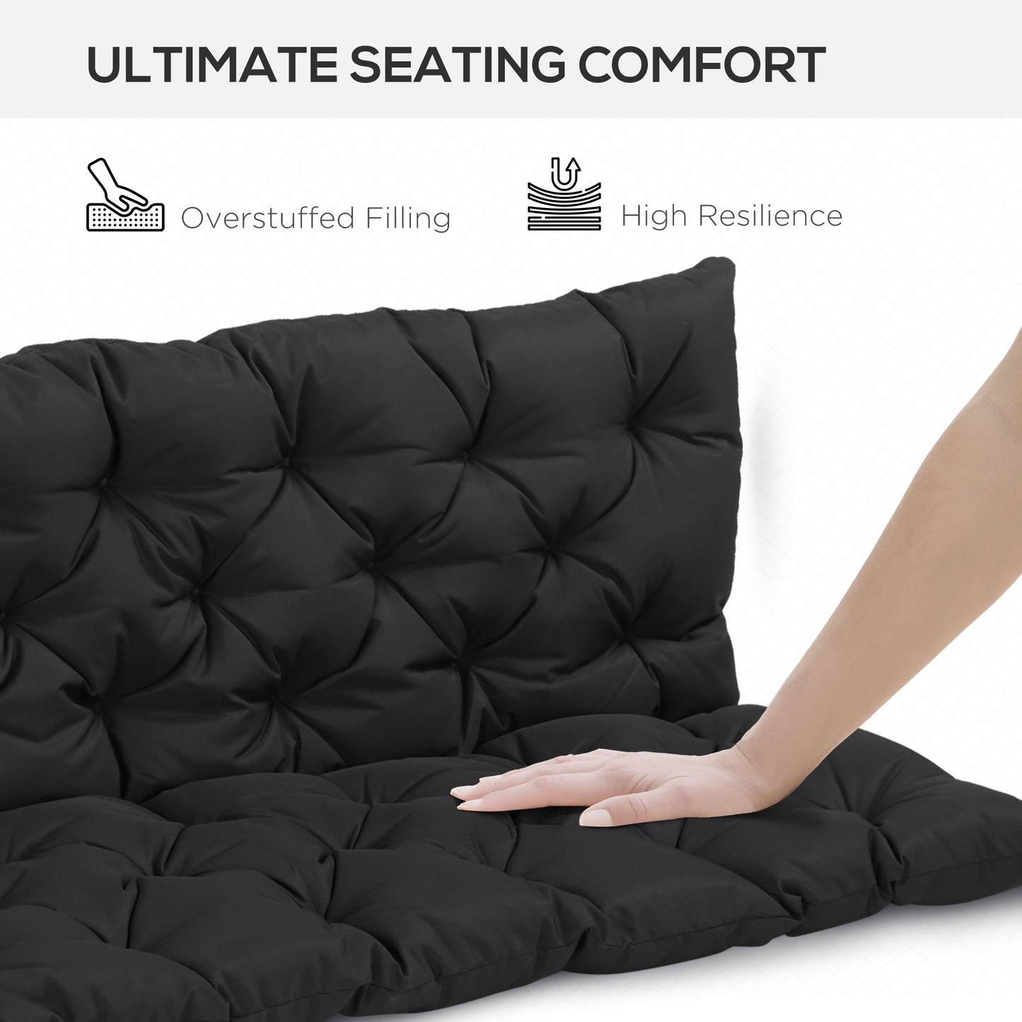 3 Seater Outdoor Seat Pads Bench Swing Chair Replacement Cushions Backrest for Patio Garden, Black Kids Crystal