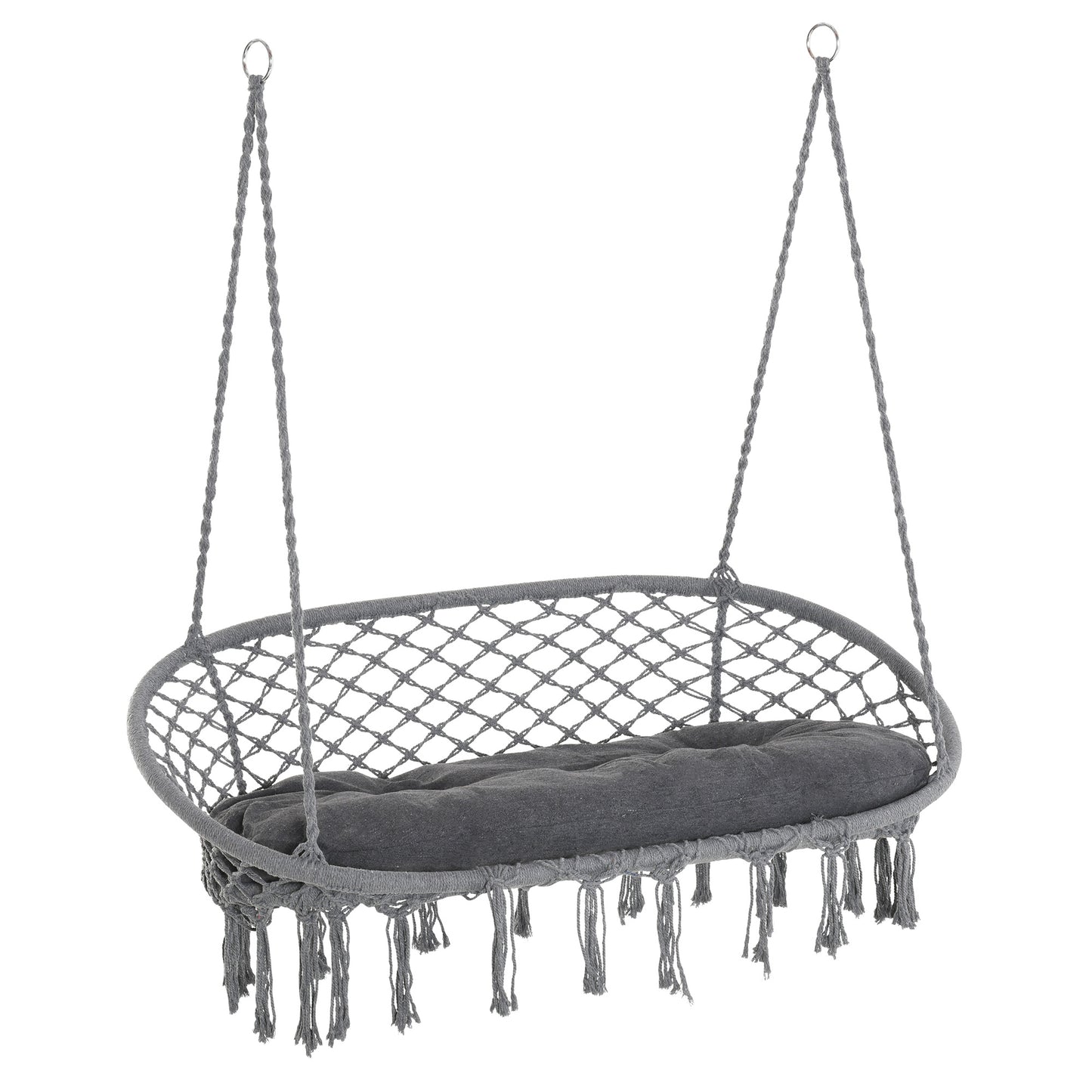 Hanging Chair 2 Seat Metal Swinging Hammock Chair with Cushion & Macrame Net Pattern 396 lbs Capacity Dark Grey Kids Crystal