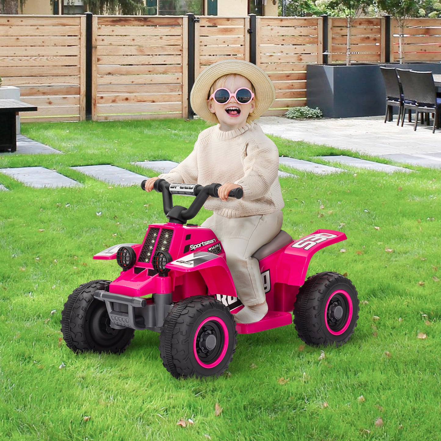 6V Kids ATV Quad, 4 Wheeler Battery Powered Electric Ride on Car w/ Lights, Forward Backward, for 3-6 Years, Pink Kids Crystal