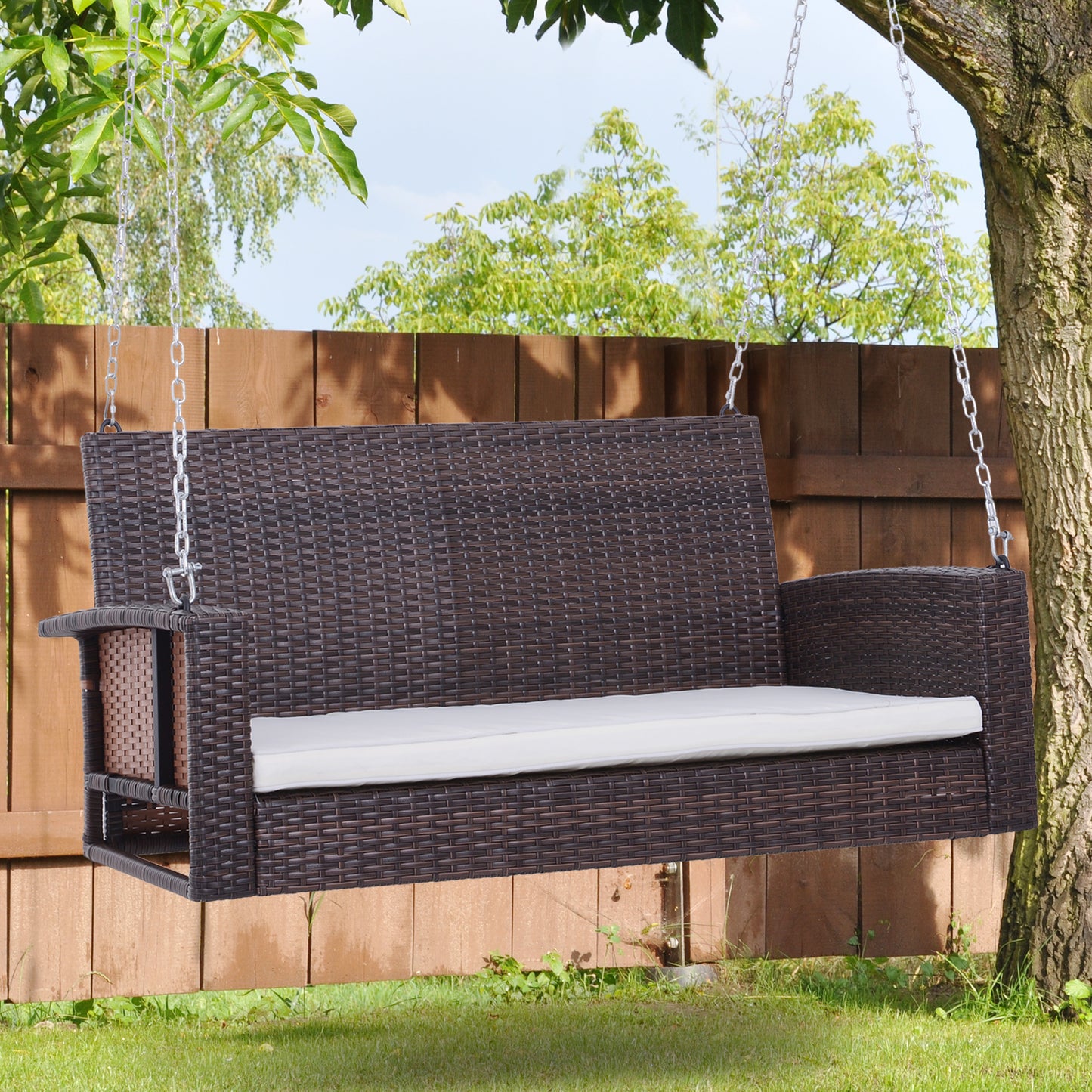 Wicker Porch Swing Chair 2-Person Garden Hanging Bench Cushion Outdoor Rattan Double Hammock Sun Lounge White Kids Crystal