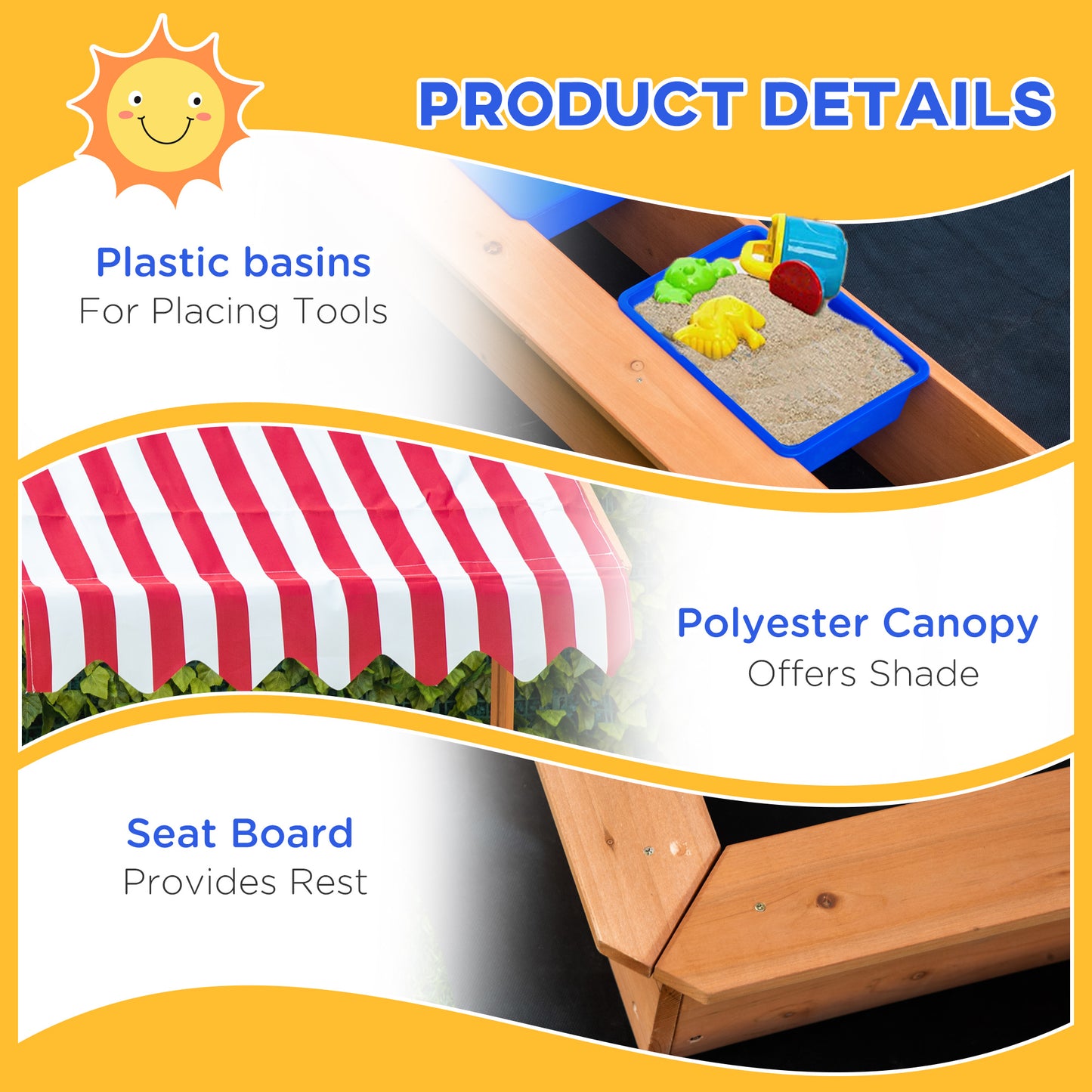 Children's Wooden Sandbox, Outdoor Sand Play Station for Boys & Girls 3-7 Years Old Kids Crystal