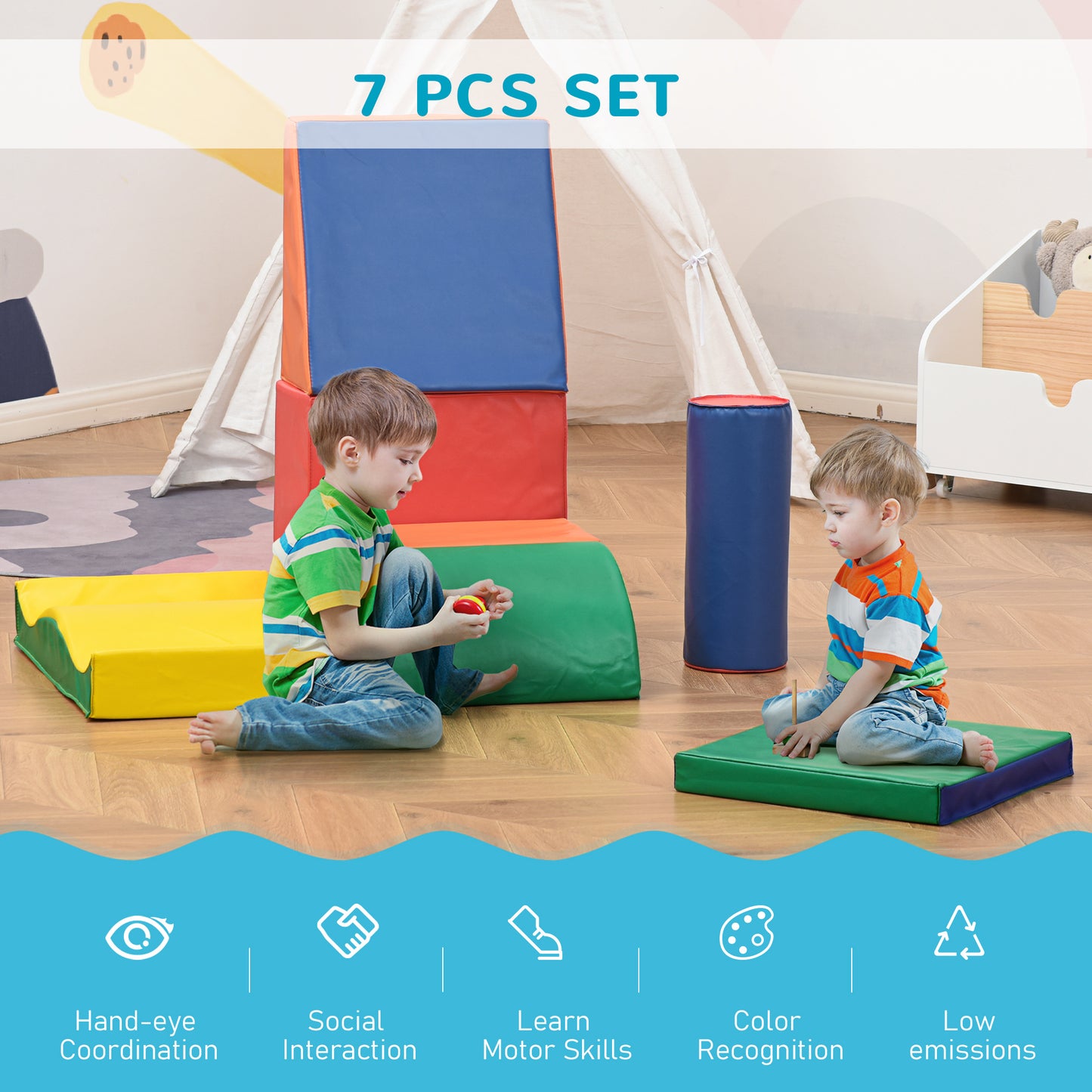Soft Play Paradise: 7-Piece Freely-Assembled Climb & Crawl Equipment for 1-3 Years, Multicolored