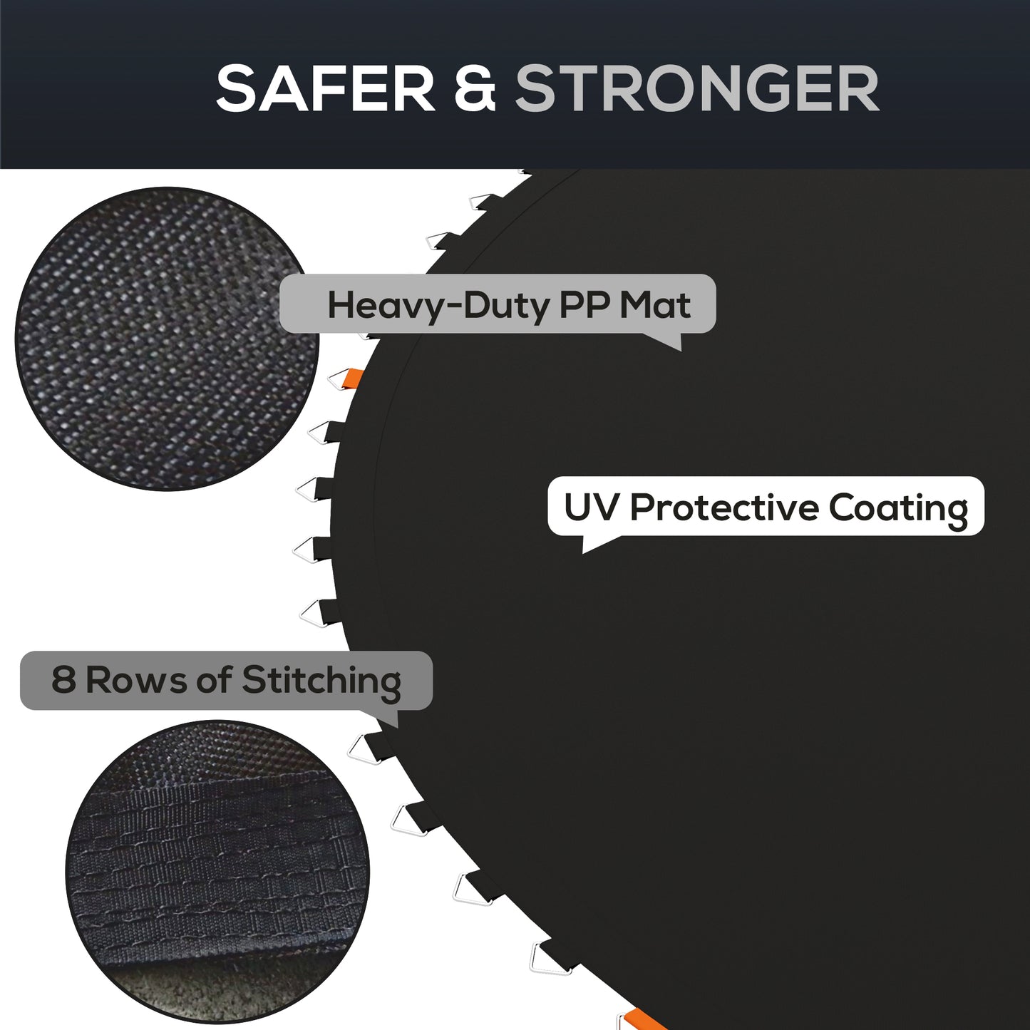 Trampoline Jumping Mat Replacement with Spring Tool 72 V-Hooks for 12ft Round Trampolines Black Kids Crystal