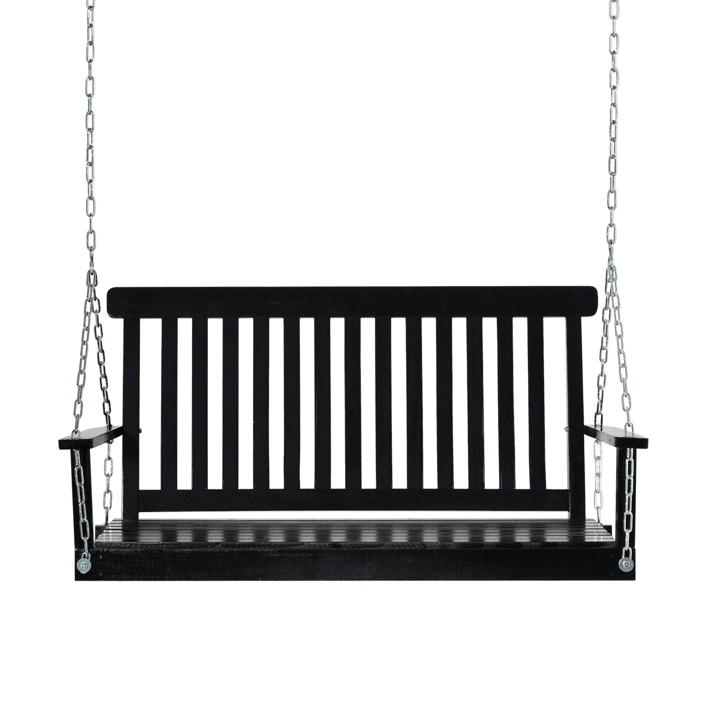 2-Seater Patio Swing Chair, Fir Wooden Porch Swing with Slatted Design, Hanging Chains for Outdoor, Garden, Black Kids Crystal