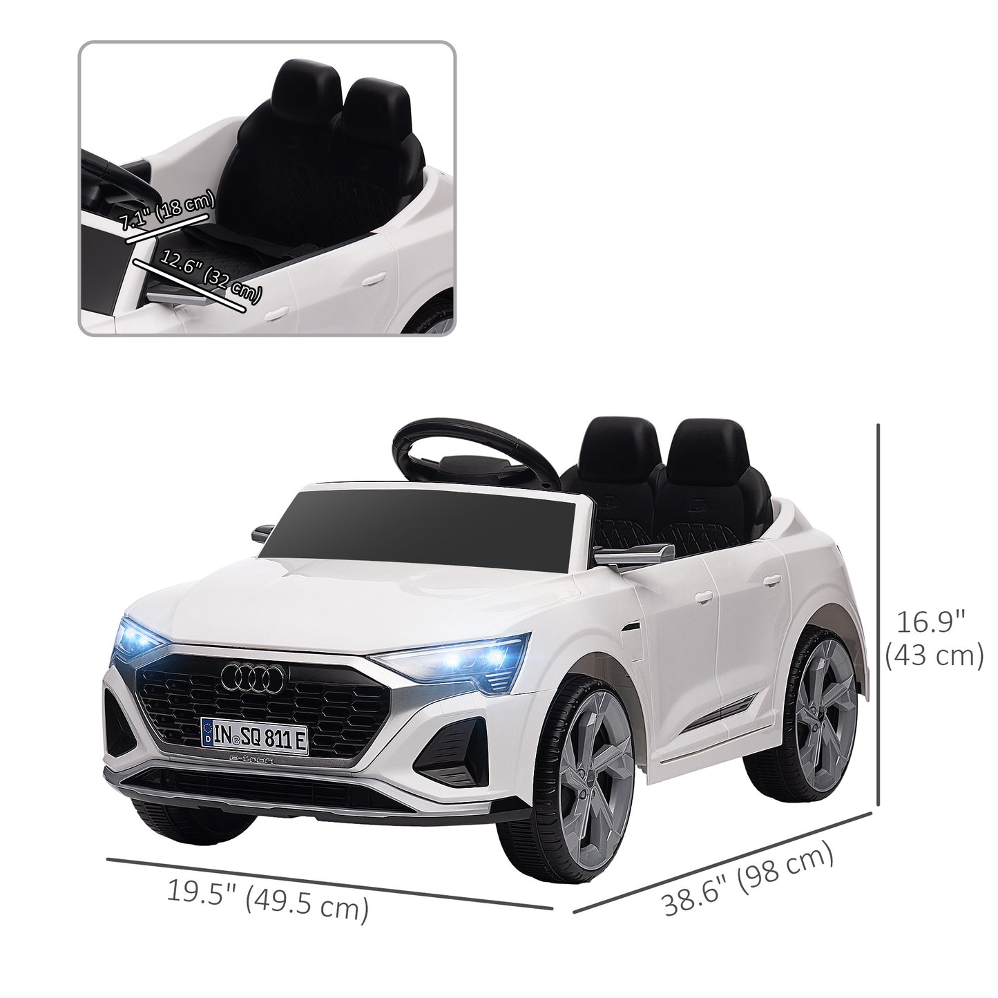 12V Battery Powered Kids Electric Car, Audi Q8 etron Sportback Licensed Ride on Car w/ Remote Control, White Kids Crystal