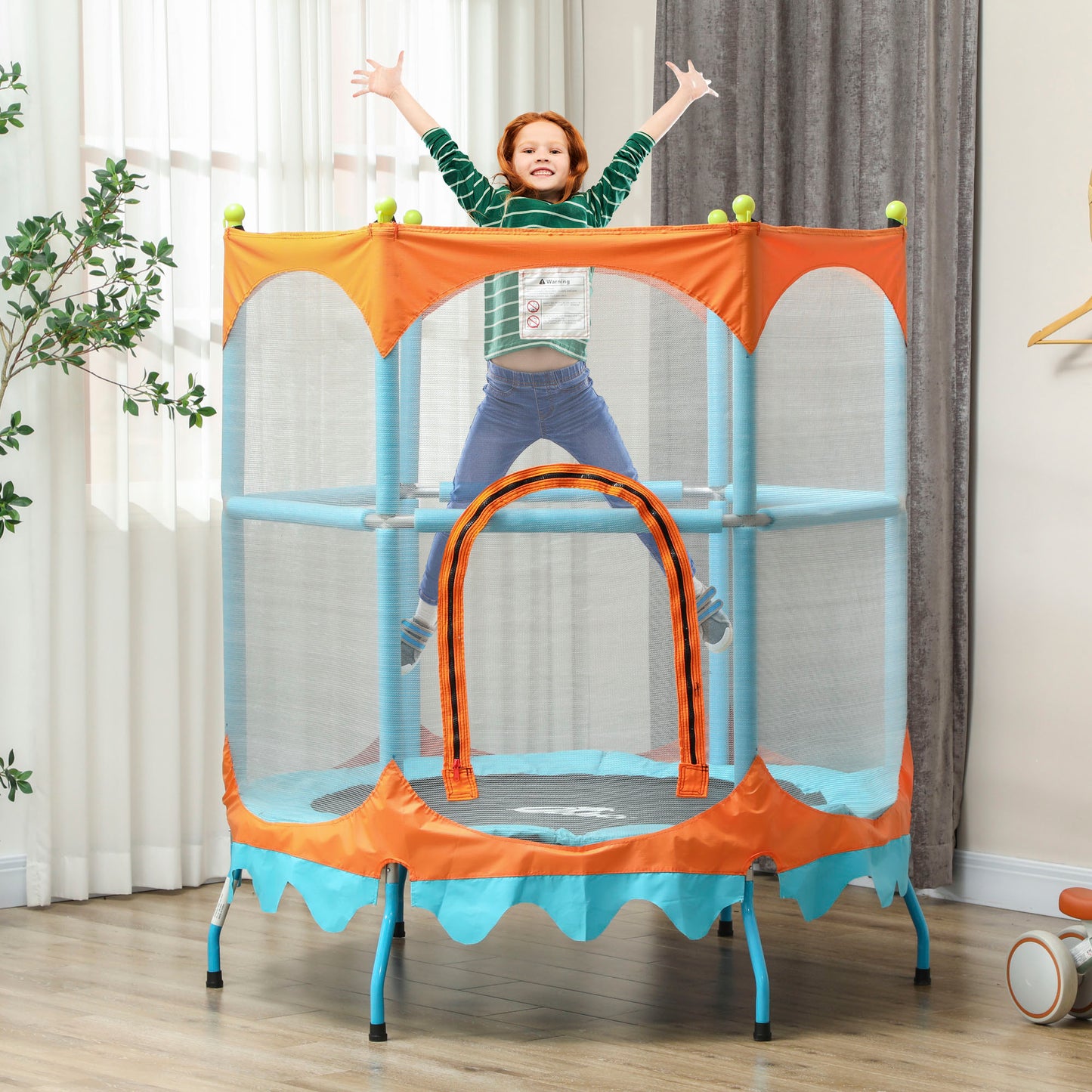 Trampoline for Kids, 4.6FT Mini Toddler Trampoline Indoor Outdoor with Handlebar, Safety Enclosure Net, Blue Kids Crystal