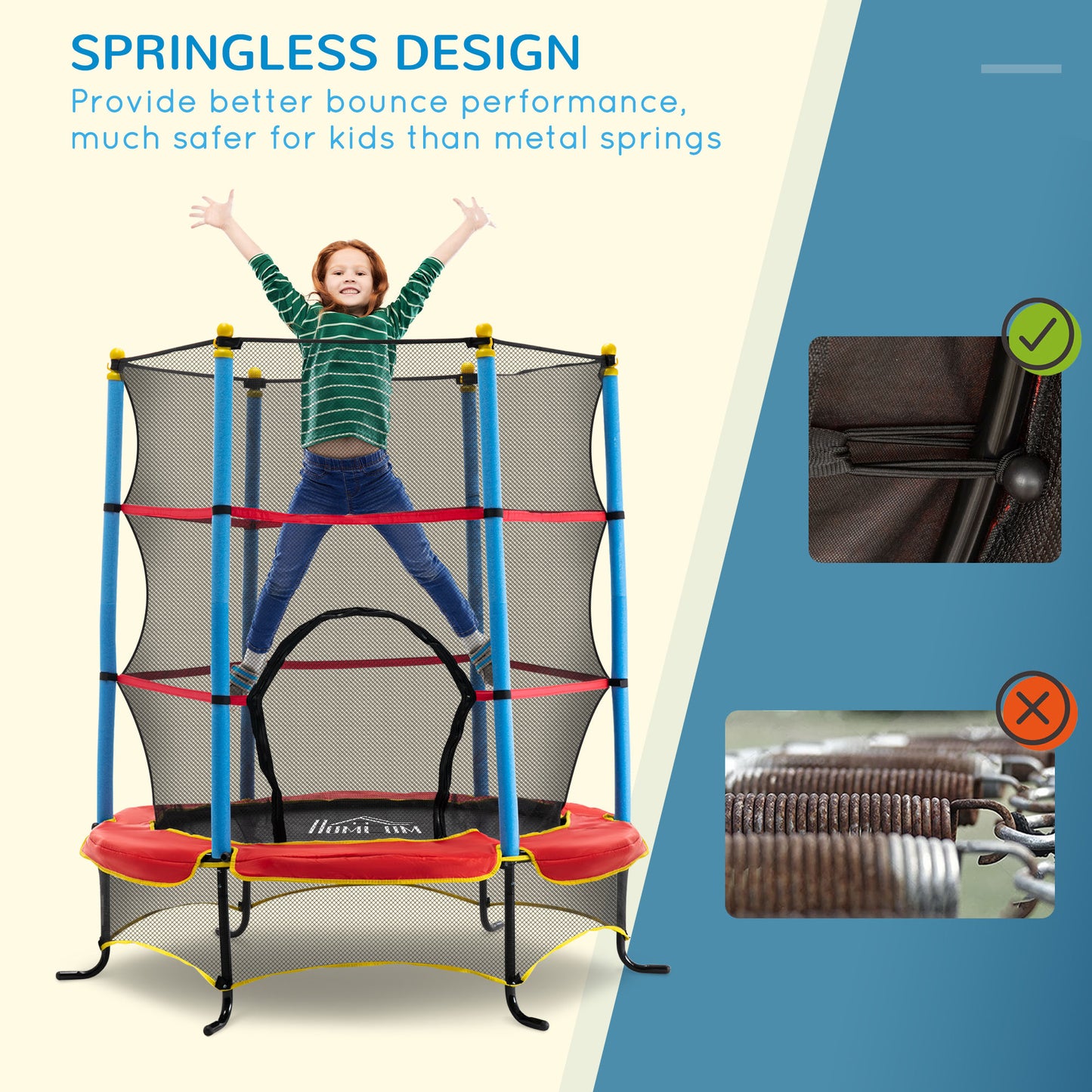 65" Kids Mini Trampoline Safety Enclosure Net Zipper Pad Indoor Outdoor Bouncer Exercise Toy 3-6 Years Kids Crystal