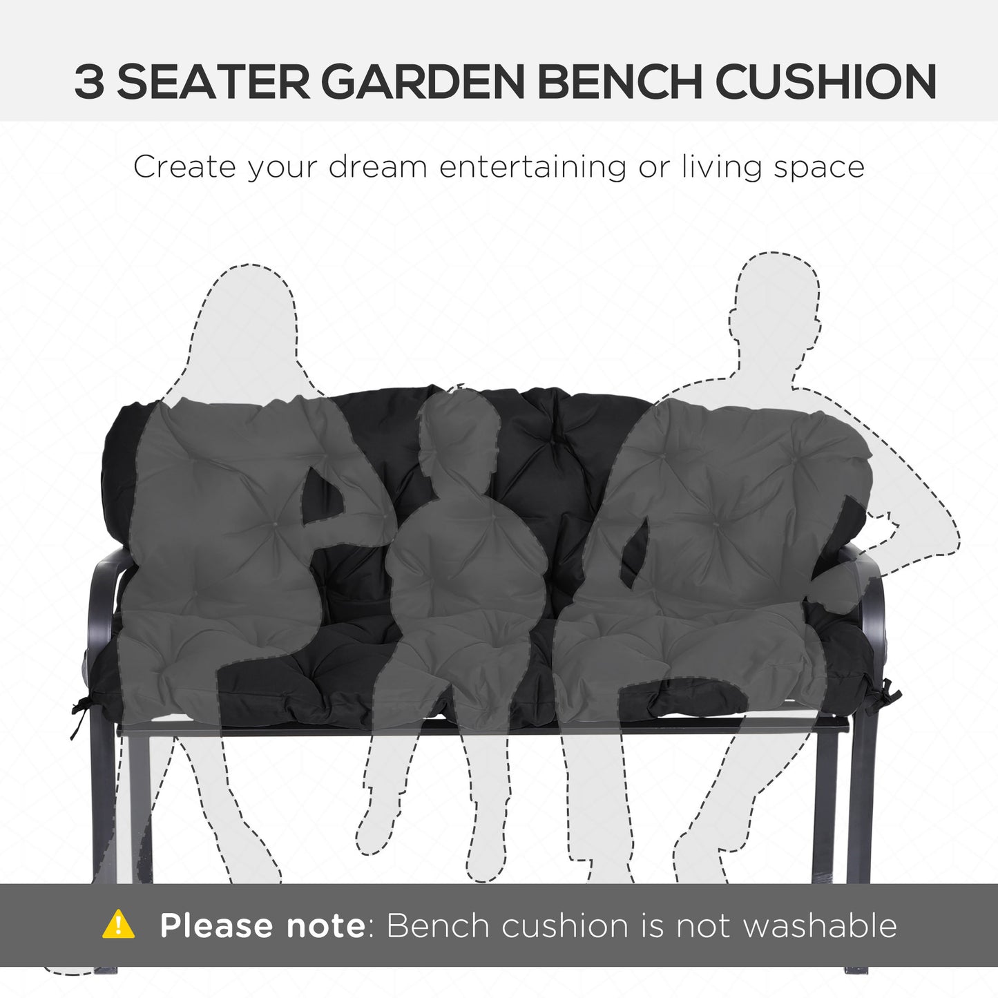 3 Seater Outdoor Seat Pads Bench Swing Chair Replacement Cushions Backrest for Patio Garden, Black Kids Crystal