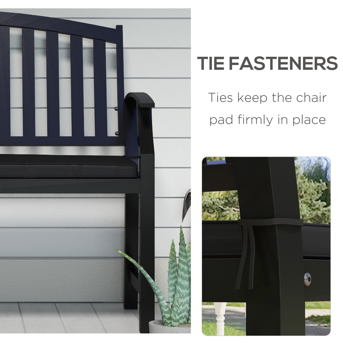Patio Bench Cushion 2-Seater Outdoor Swing Seat Pad with Zipper and Ties Black Kids Crystal