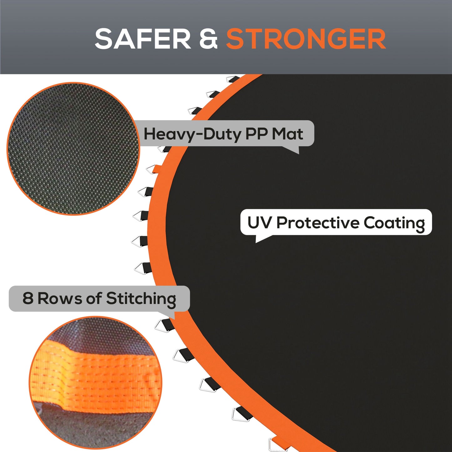 Trampoline Mat Replacement with Spring Pull Tool and 72 V-Hooks, Fits 12ft Trampoline, Using 5.5" Springs, Orange Kids Crystal