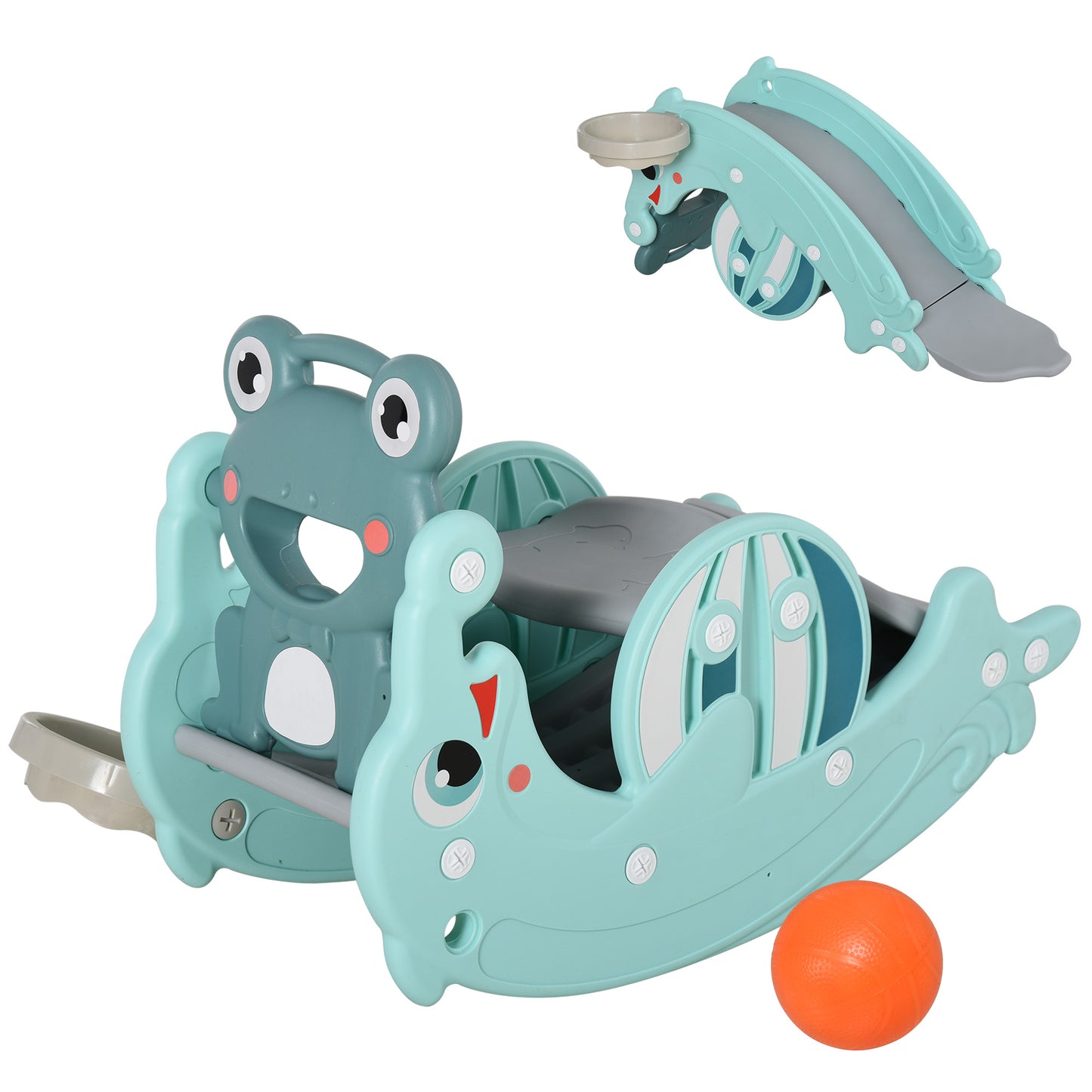 3-in-1 Kids Slide Rocking Horse Activity Equipment Portable Green for Ages 3-5 Kids Crystal