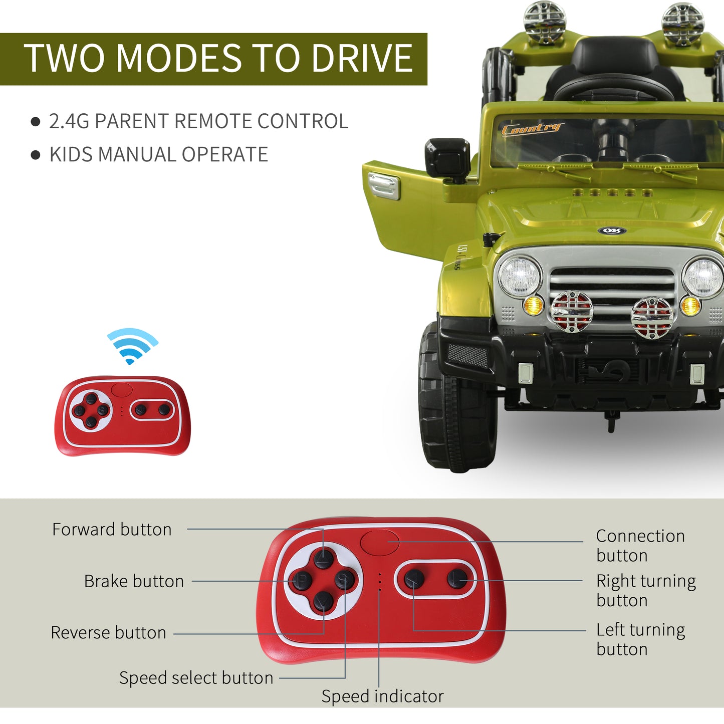 12V Kids Ride-On Truck: Remote Control, 2 Speeds, Lights, MP3, LCD Power Indicator, Green Kids Crystal
