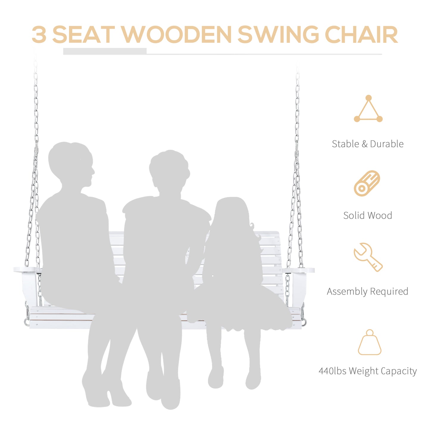 2 to 3 Seater Porch Swing Wood Patio Swing Chair Swing Bench with Foldable Table, Cup Holders, Steel Chains Garden, Patio Kids Crystal
