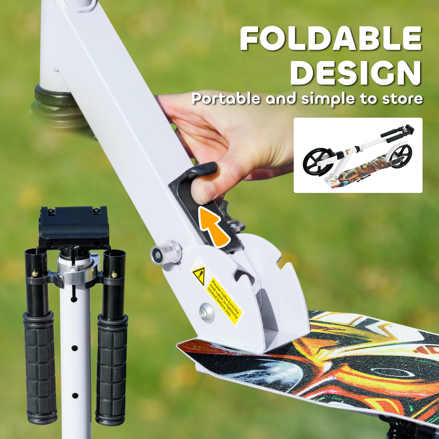 Kick Scooter for Kids Ages 6-12 with Adjustable Height, Rear-Fender Brake, 200mm Big Wheel, Foldable Design, White Kids Crystal