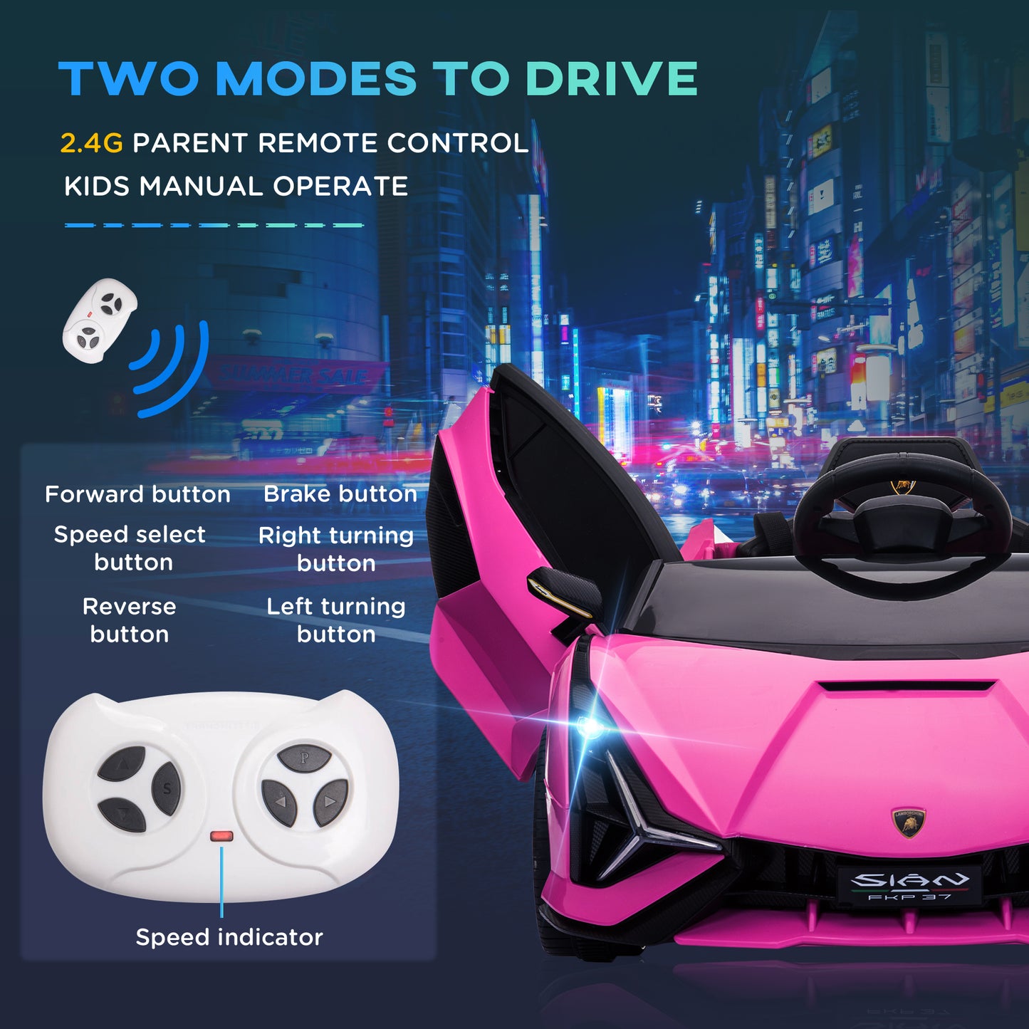 Compatible 12V Battery-powered Kids Electric Ride On Car Toy with Parental Remote Control Music Lights MP3 Pink Kids Crystal