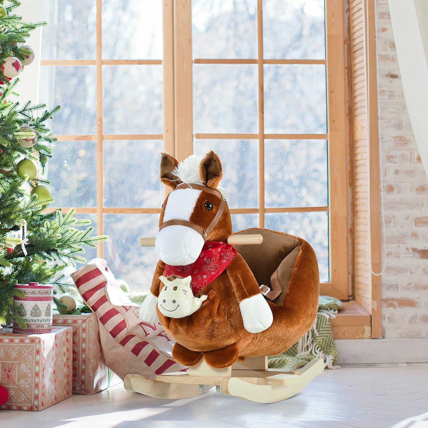Kids Ride On Rocking Horse with Cradlesong Handle Grip Hand Puppet Traditional Toy Gift for Children 18-36 Months Brown Kids Crystal