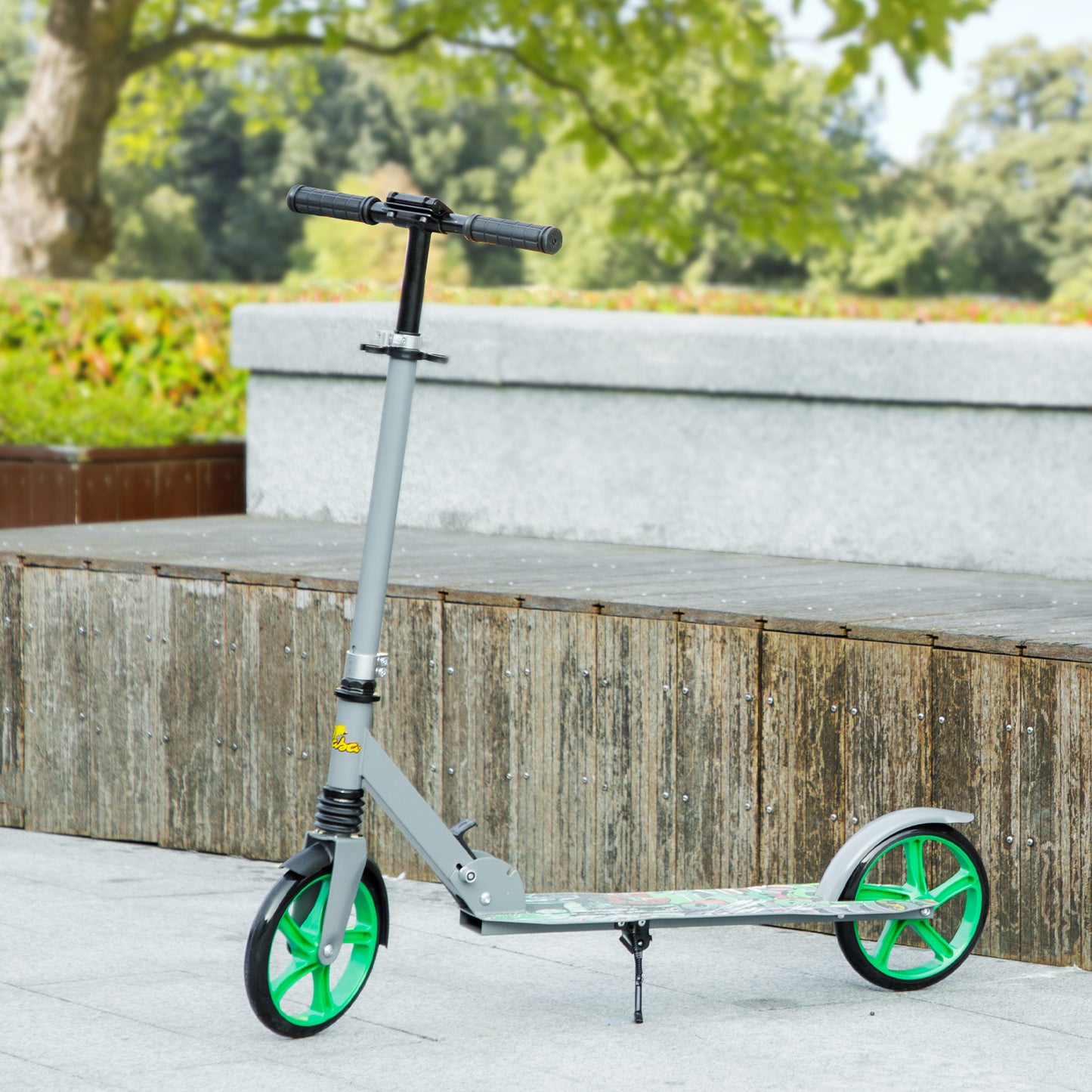 Kick Scooter for Kids Ages 6-12 with Adjustable Height, Rear-Fender Brake, 200mm Big Wheel, Foldable Design, Green Kids Crystal