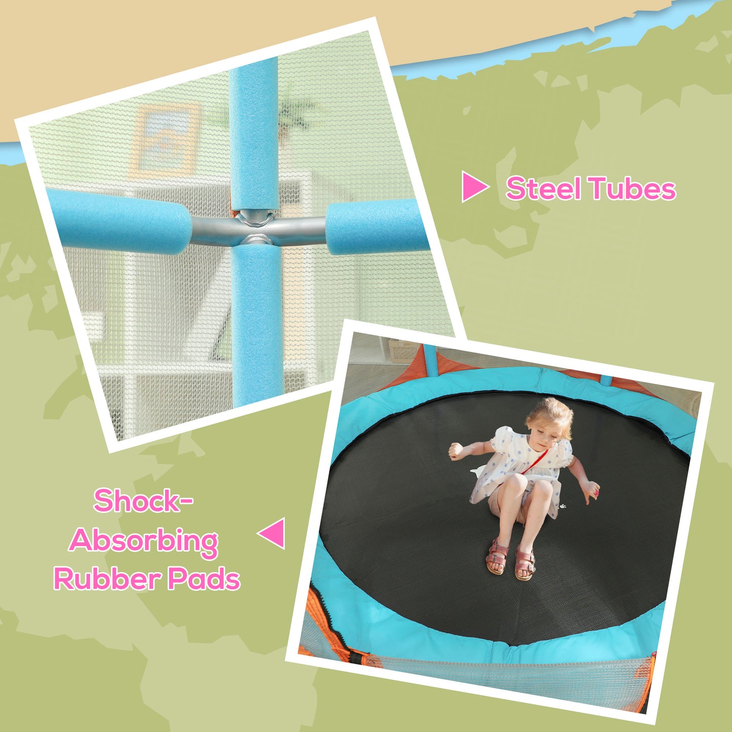 Trampoline for Kids, 4.6FT Mini Toddler Trampoline Indoor Outdoor with Handlebar, Safety Enclosure Net, Blue Kids Crystal