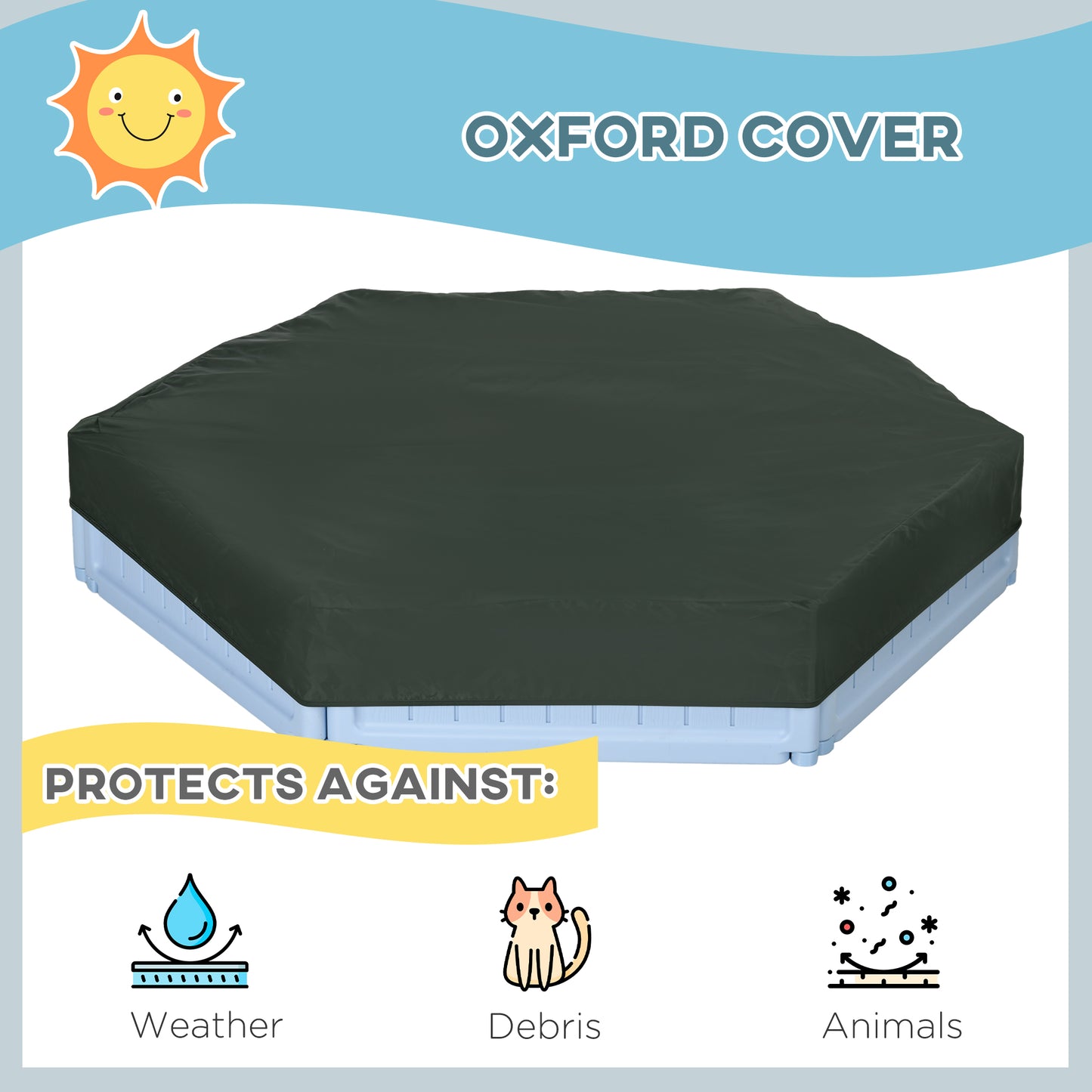 Sandbox with Cover for Kids 3 Seats Bottom Liner Light Blue 3-12 Years Old Kids Crystal