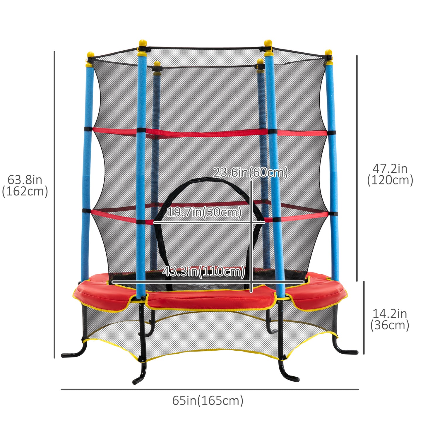 65" Kids Mini Trampoline Safety Enclosure Net Zipper Pad Indoor Outdoor Bouncer Exercise Toy 3-6 Years Kids Crystal