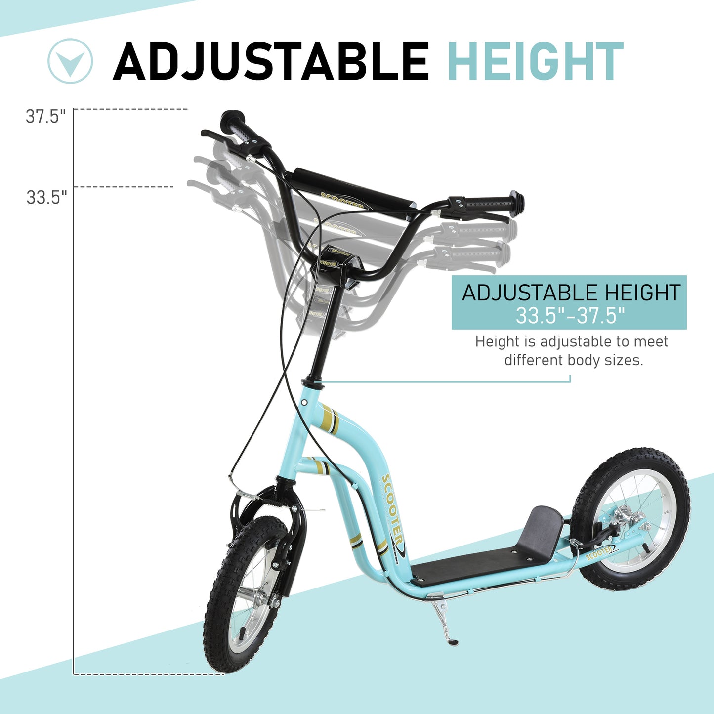 Youth Scooter Street Scooter for Teens w/ 12" Inflatable Front Wheel Dual Brakes for 5+ Year Old Kids Kids Crystal
