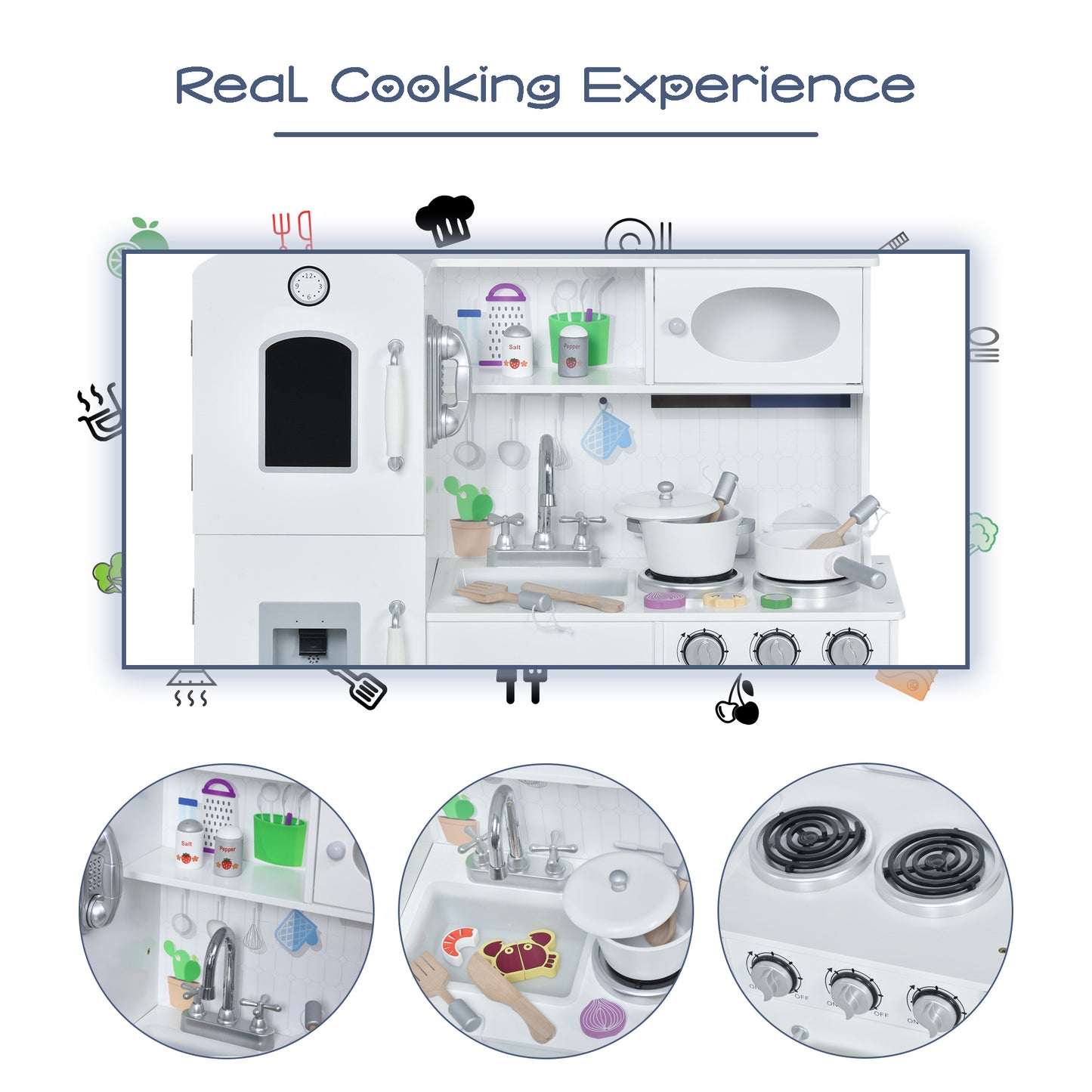 Large Kids Kitchen Playset With Telephone, Water Dispenser Simulation Cooking Set Kids Crystal