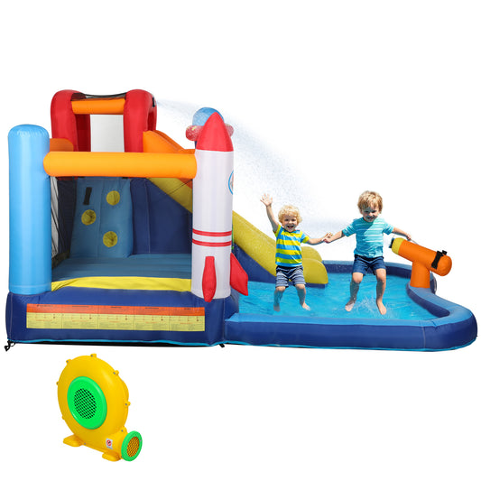 5 in 1 Inflatable Bouncy Castle for Kids with 550W Blower, Splash Pool, Jumping Area, Climbing Wall, Cannon Kids Crystal
