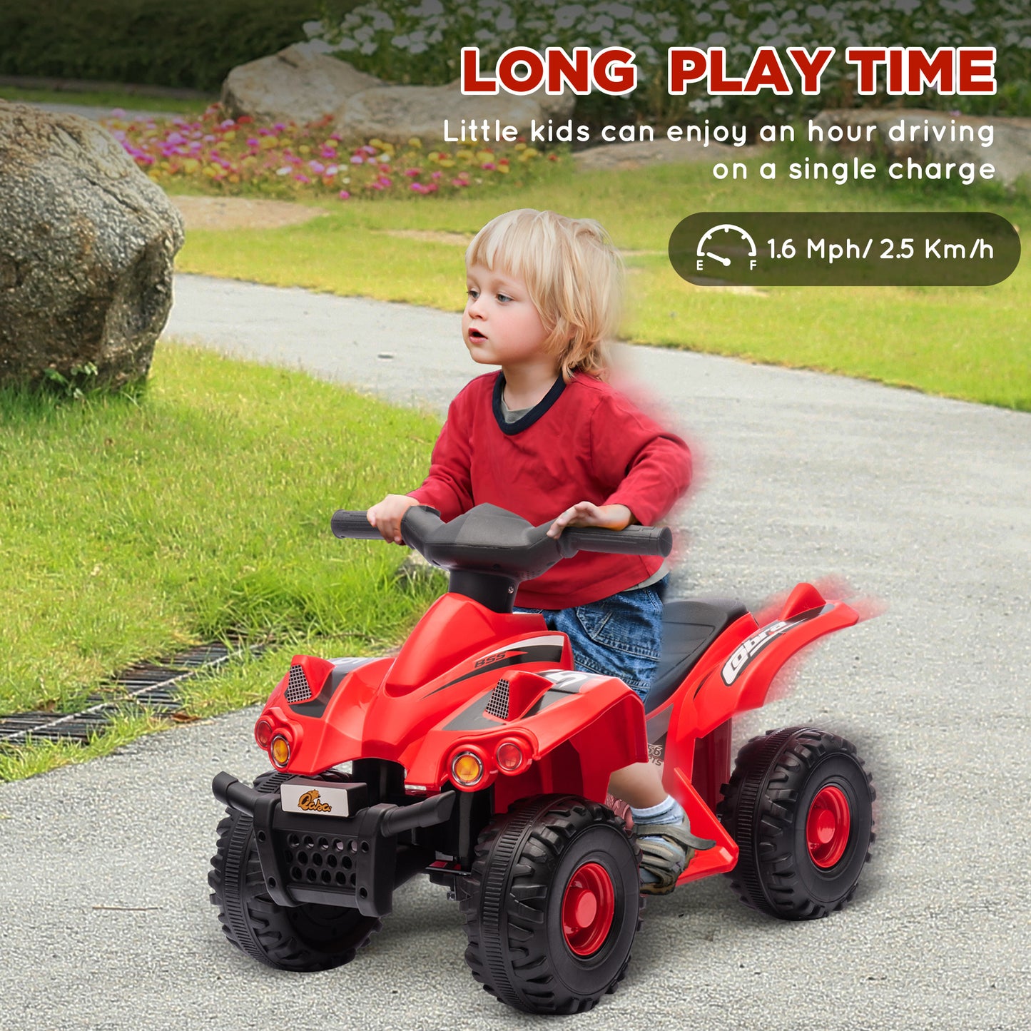 6V Kids ATV Quad w/ Music, Forward, for 2-6 Years, Red Kids Crystal