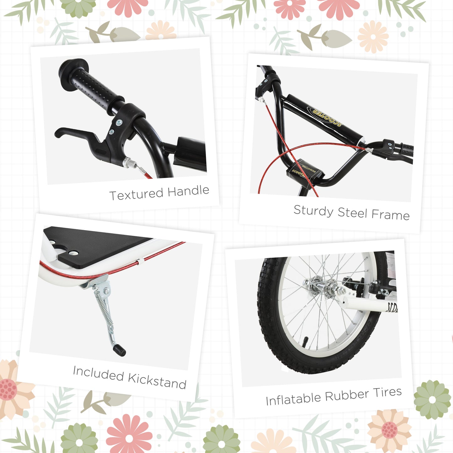 Youth Kick Scooter: Adjustable Handlebar, Dual Brakes, Inflatable Wheels for Teens 5+ - White Kids Crystal