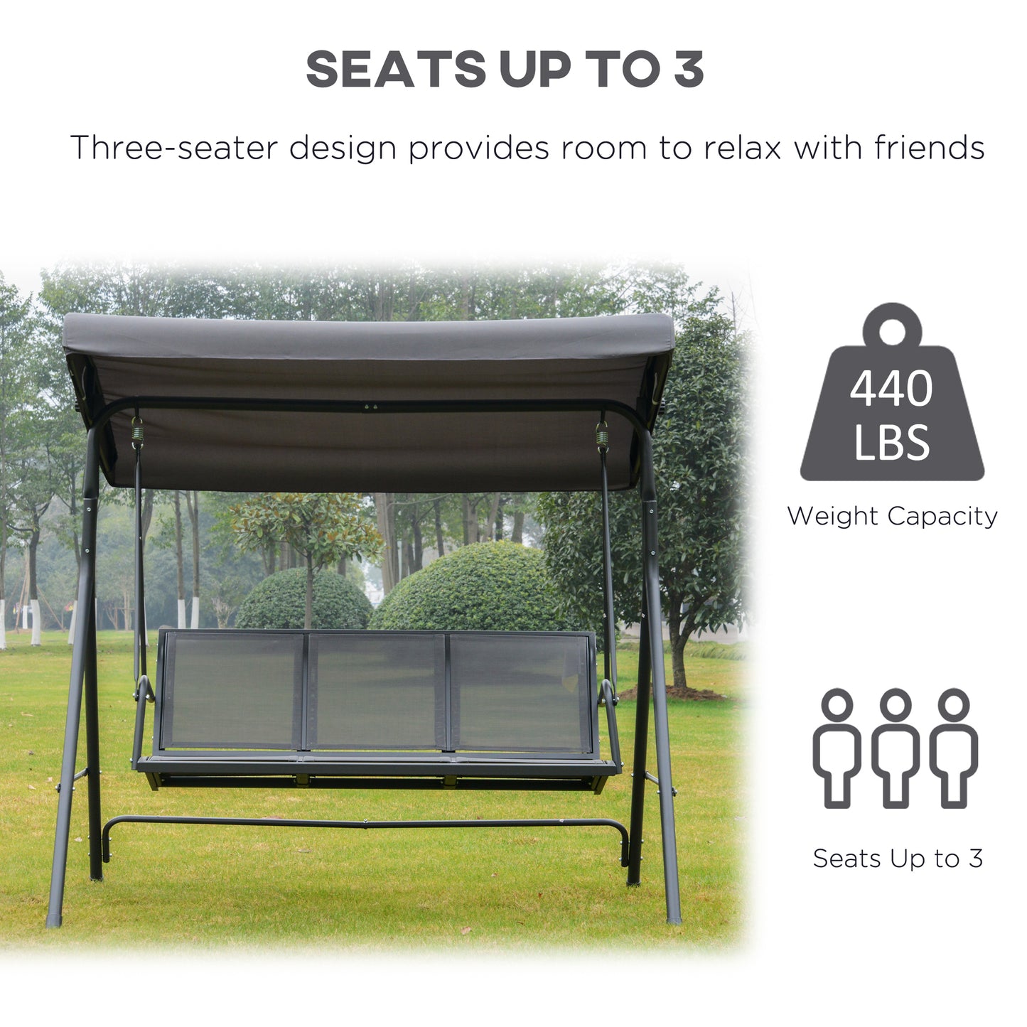 3-Seater Porch Swing Chair Garden Hammock A-Frame Outdoor Sling Seat with Adjustable Canopy Cover Kids Crystal