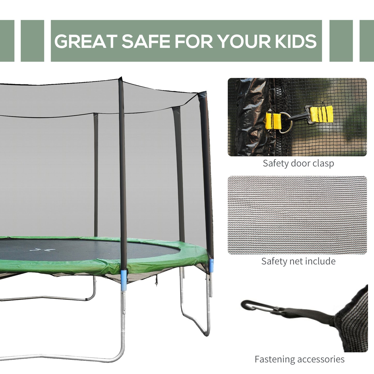 14' Trampoline Safety Enclosure Net Round Bounce Fence Replacement No Poles Kids Crystal