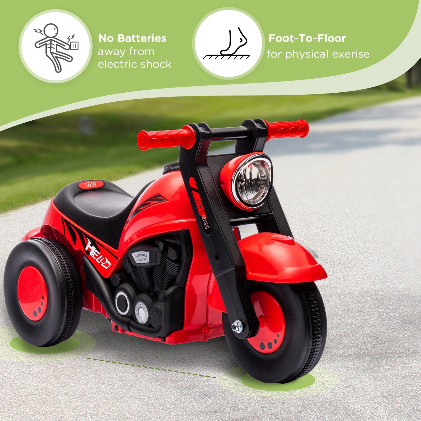 Foot to Floor Toddler Ride on Toy, Sliding Toddler Car with Music and Bubble, for 2-5 Years Old, Red Kids Crystal