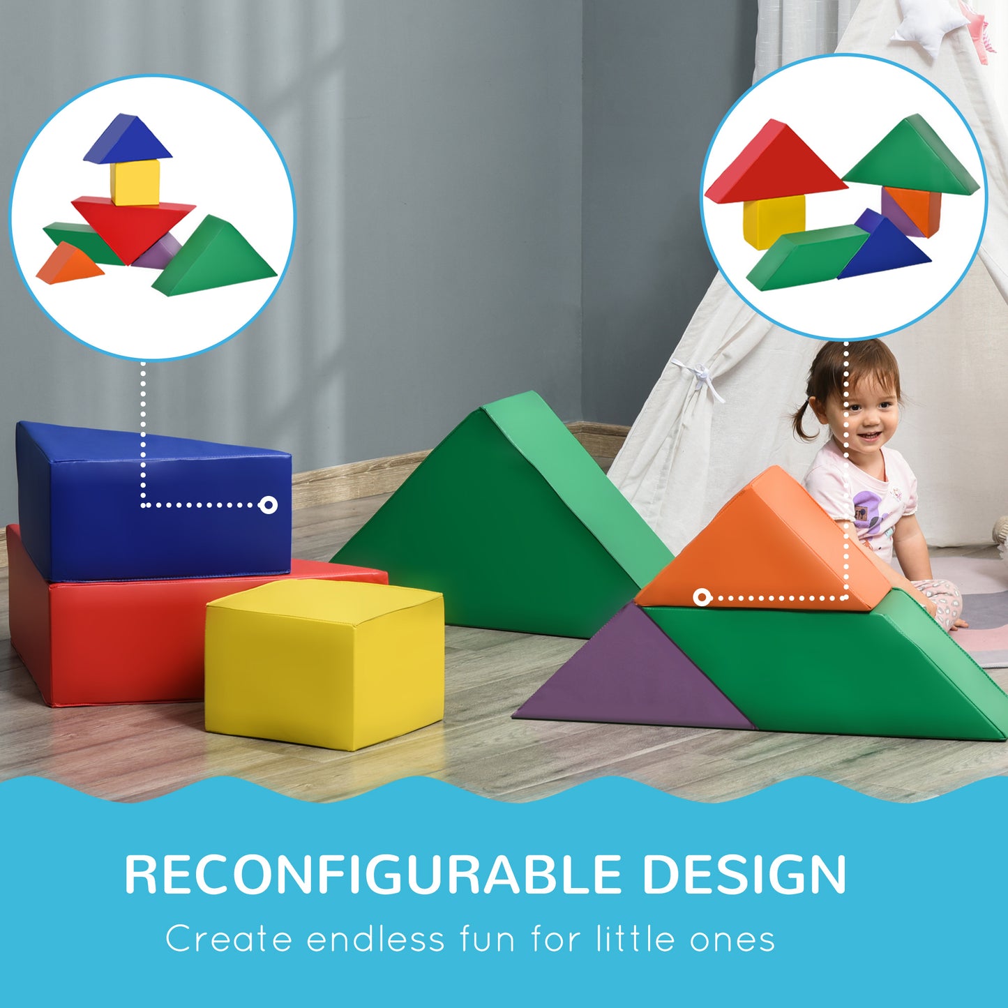 7 Piece Soft Play Foam Climbing Blocks for Toddlers 1-3 Years Kids Crystal