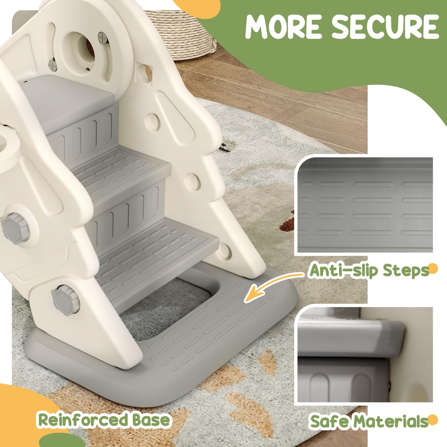 3 in 1 Toddler Slide, Foldable Kids Slide with Basketball Hoop, Climber, Anti-Slide Step for Ages 2-5, Cream White Kids Crystal