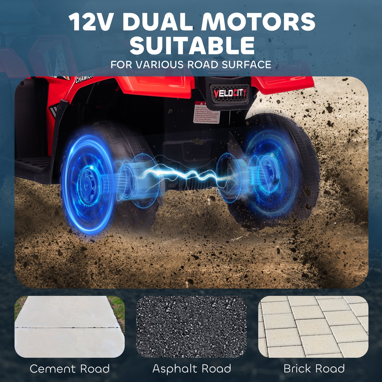 Kids ATV: 12V, 4 Wheeler Quad, Battery Powered, Music, LED Lights, Treaded Tires, 3-5 Years, Red Kids Crystal