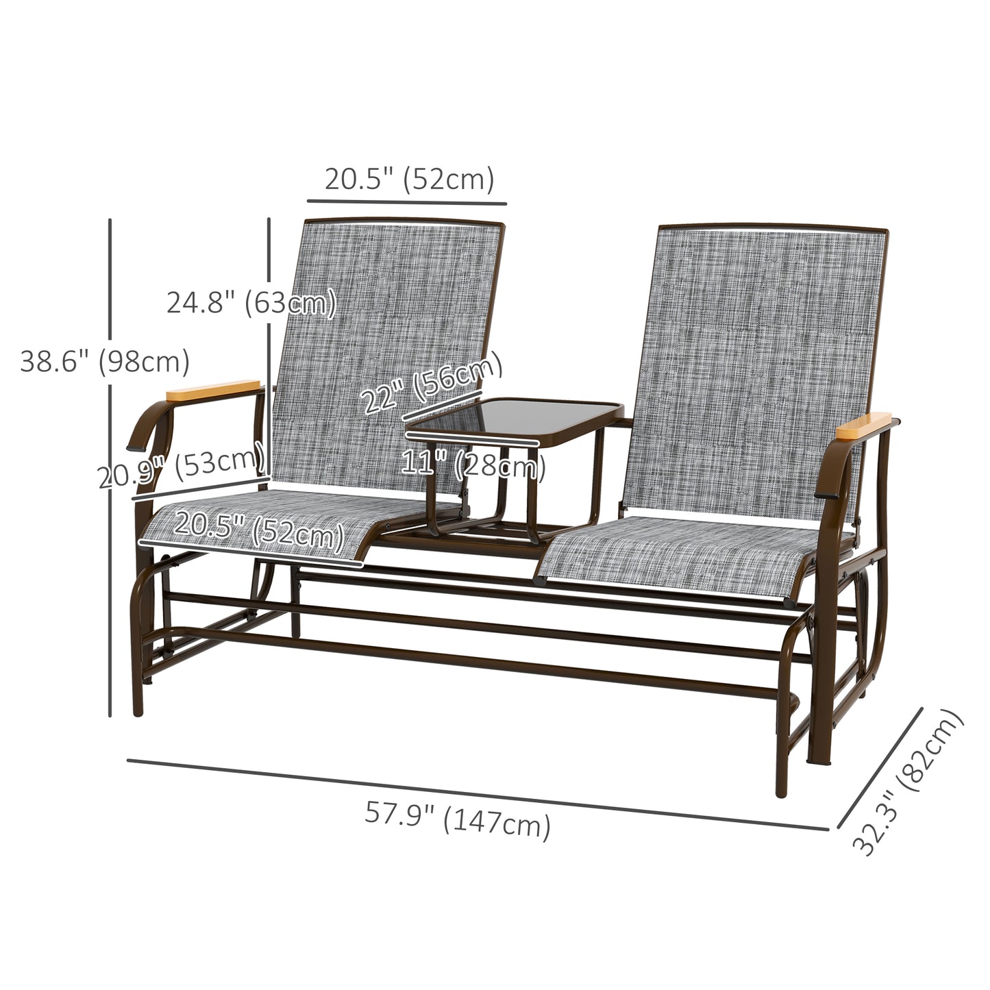 Outdoor 2-Person Glider Bench Swing Chair Loveseat Breathable Mesh Table Steel Frame